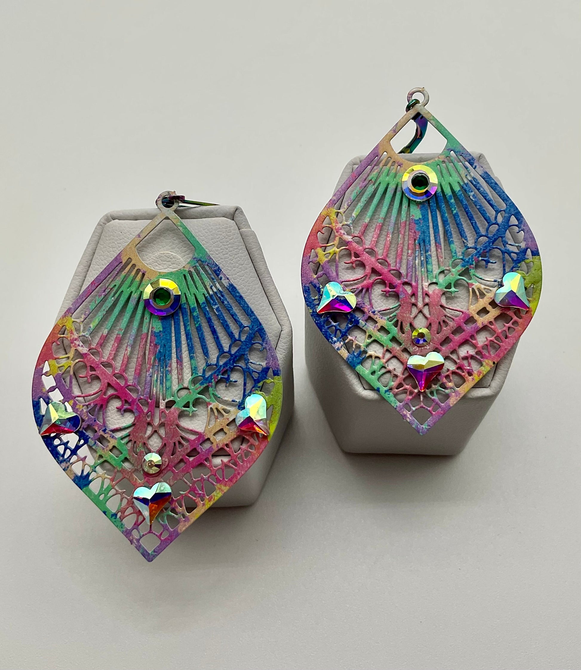 Rainbow Tear Drop Shaped Dangle Earrings with AB Crystal Accents