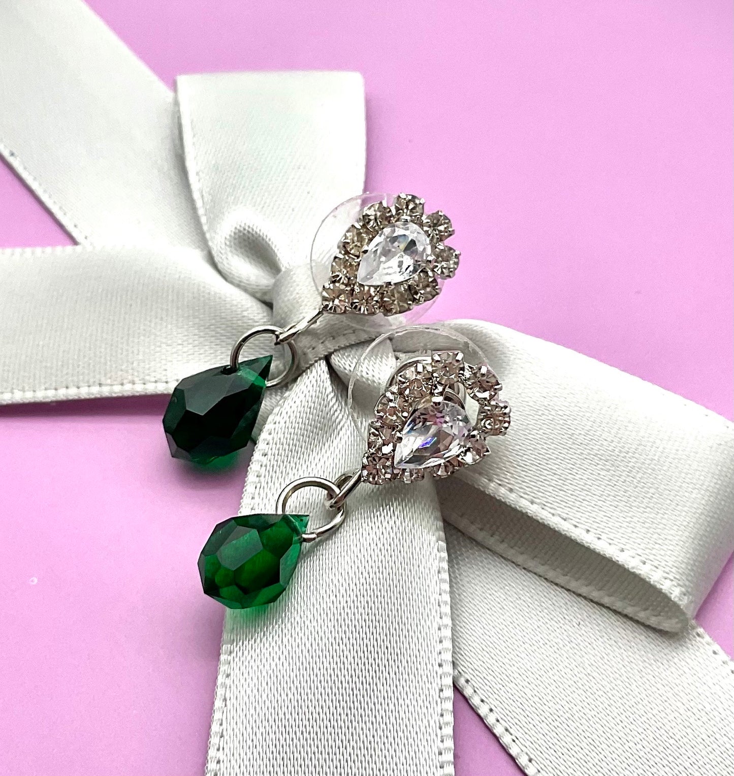 Silver Emerald Green May Birthstone Swarovski Crystal Drop Dangle Earrings Christmas Jewelry