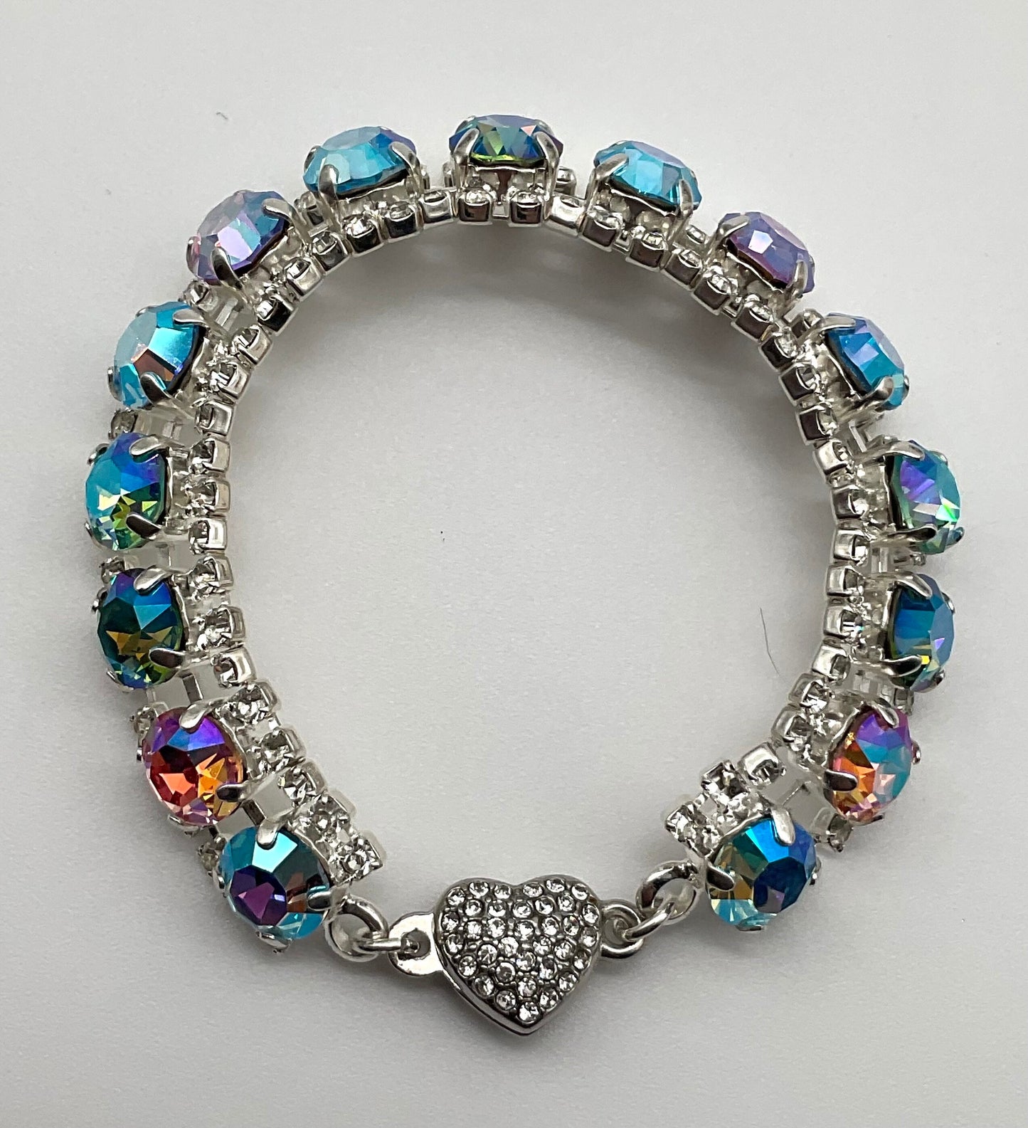 Genuine Swarovski Crystal Silver Bracelet with Blue and Pink Crystals Formal Jewelry