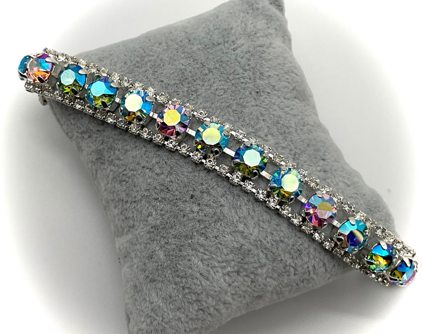 Genuine Swarovski Crystal Silver Bracelet with Blue and Pink Crystals Formal Jewelry