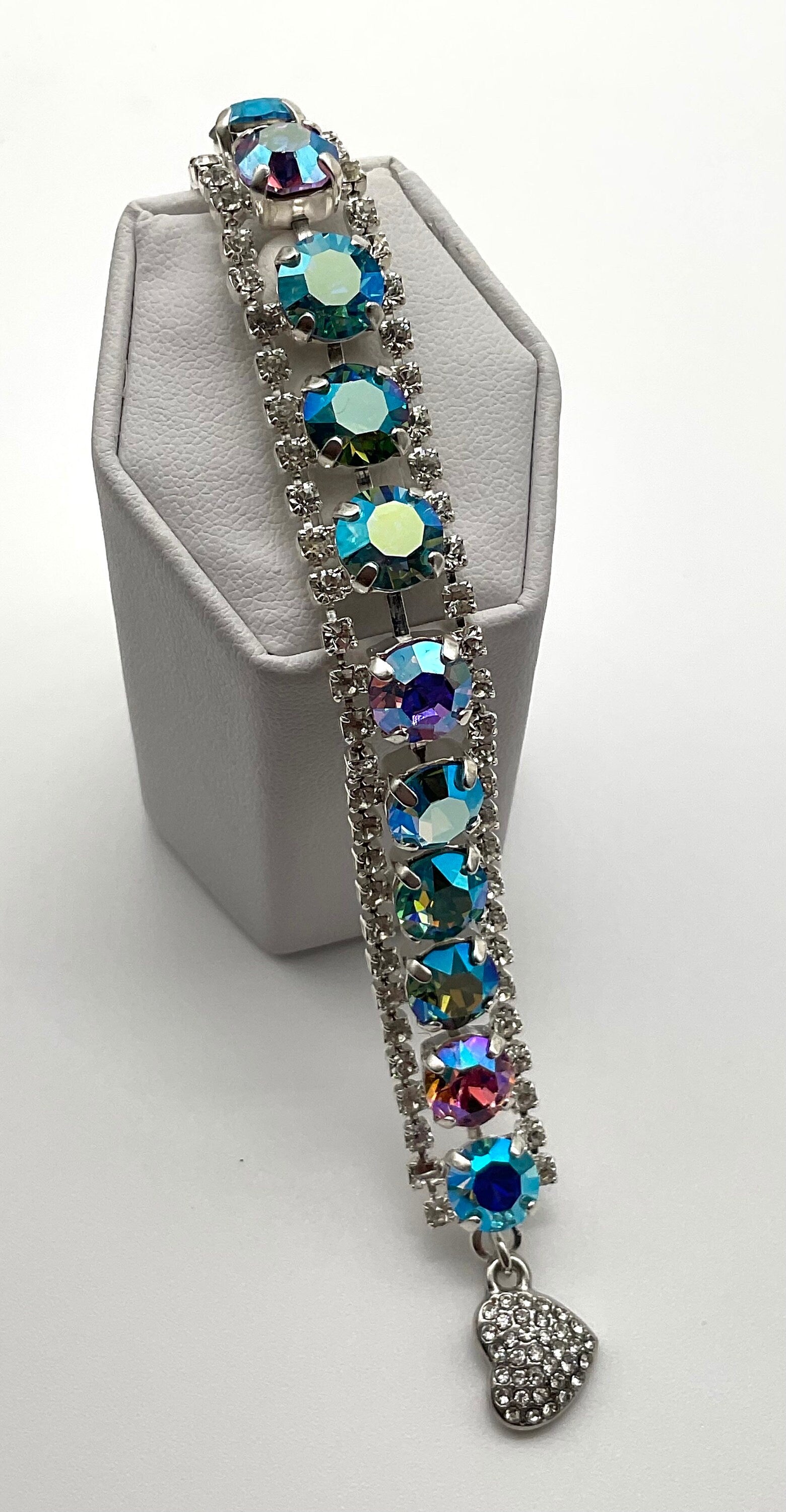 Genuine Swarovski Crystal Silver Bracelet with Blue and Pink Crystals Formal Jewelry