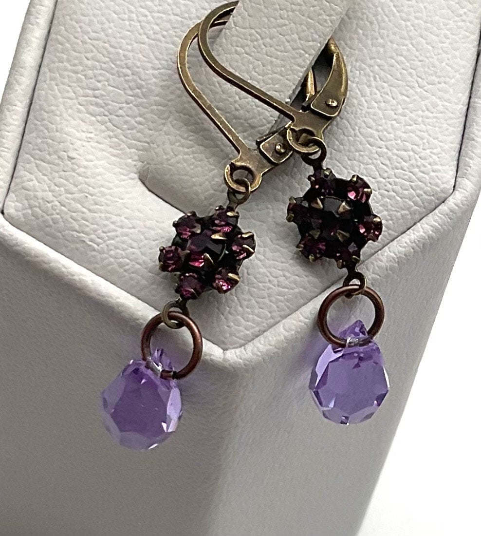 Purple Genuine Swarovski Crystal Drop Dangle Earrings