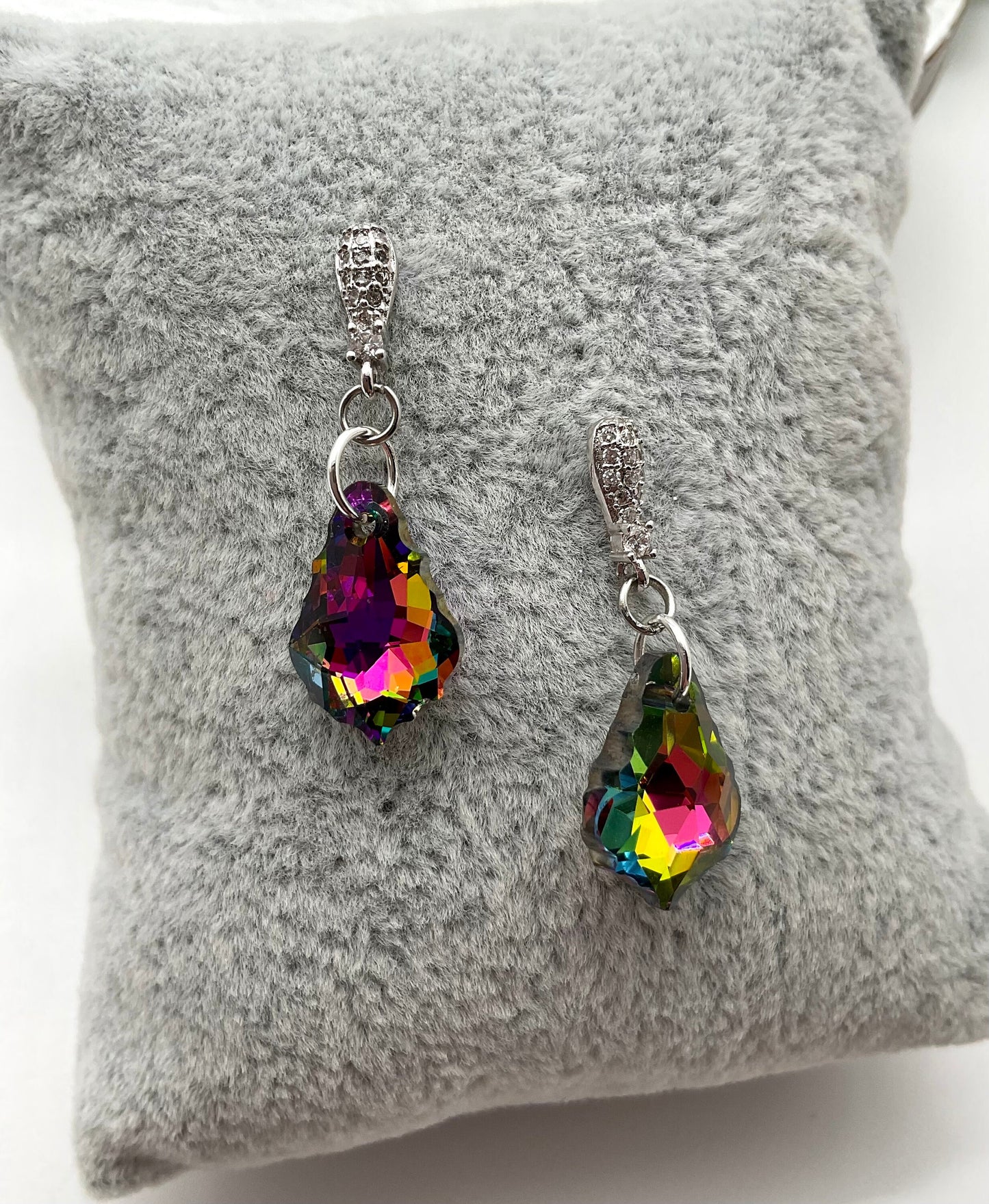 Sterling Silver Genuine Swarovski Baroque Dangle Earrings - Viral Medium or Light Vitral Color