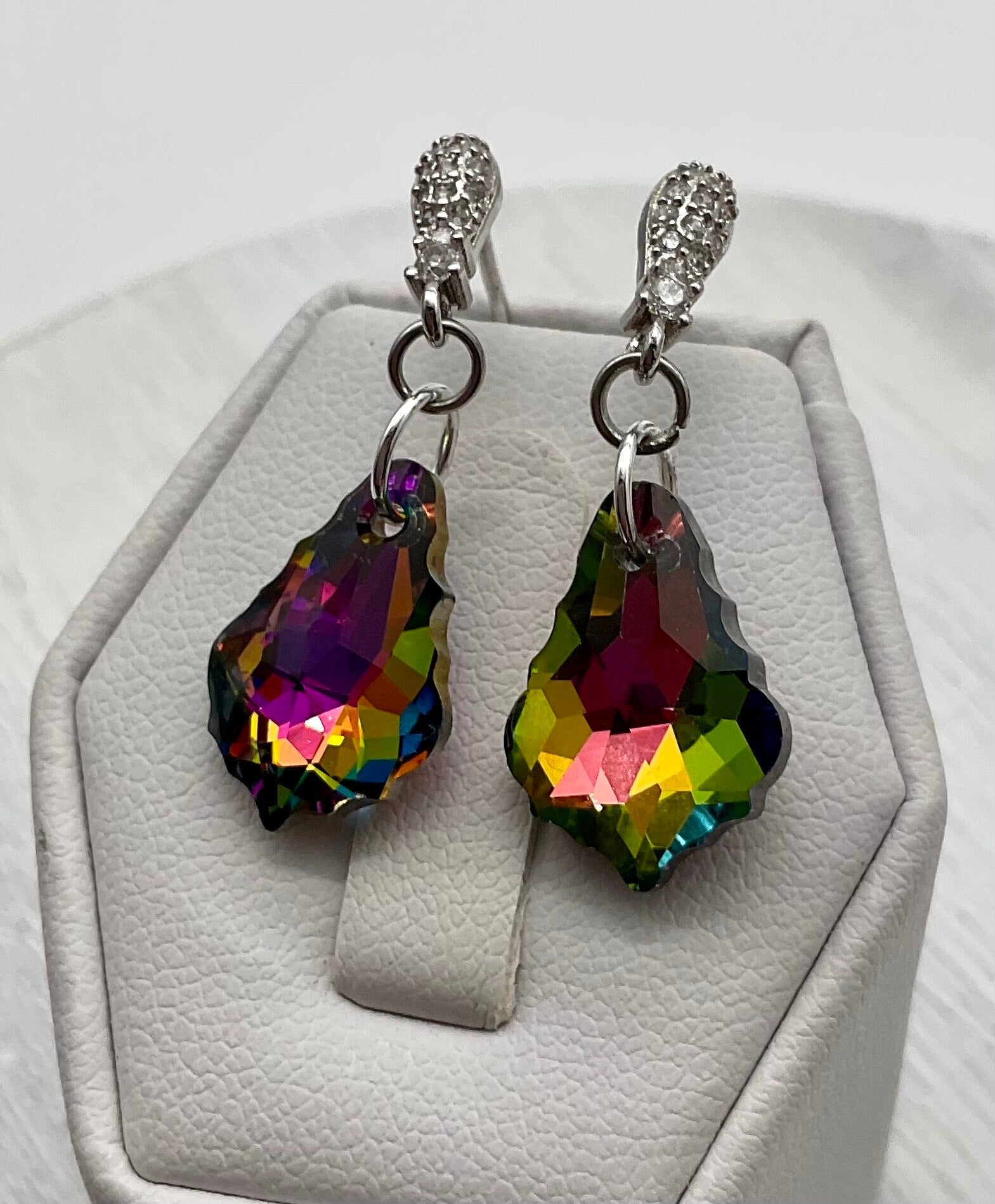 Sterling Silver Genuine Swarovski Baroque Dangle Earrings - Viral Medium or Light Vitral Color