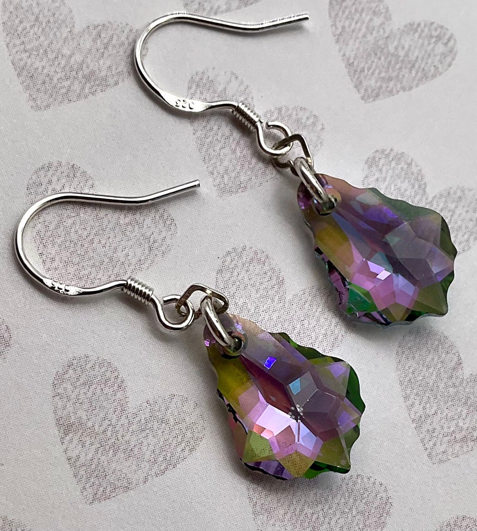 Sterling Silver Genuine Swarovski Baroque Dangle Earrings - Viral Medium or Light Vitral Color