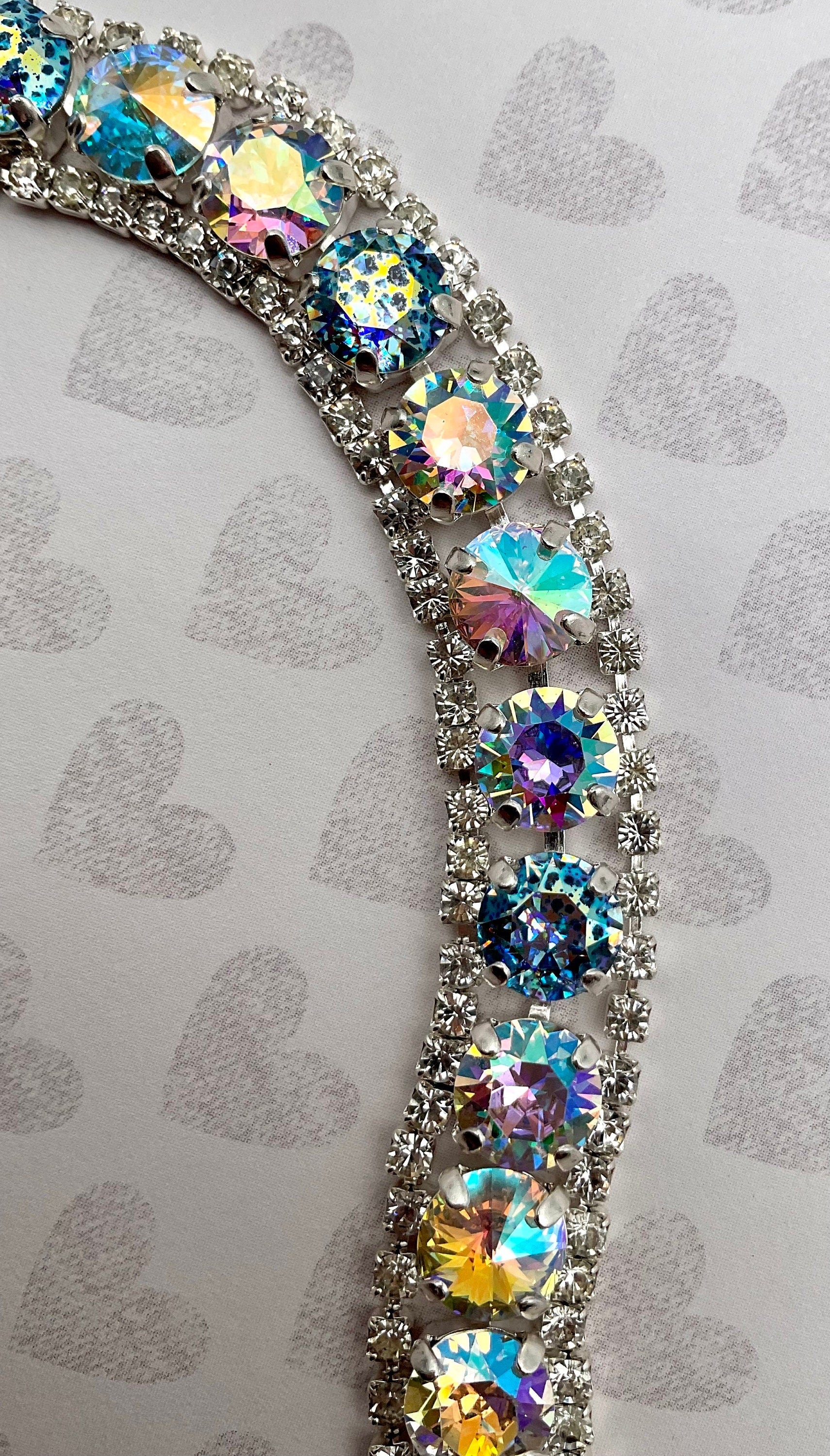 Genuine Swarovski Crystal Bracelet Blue Patina and Tears of Isis Stones with Rhinestone Accents and Magnetic Heart Clasp