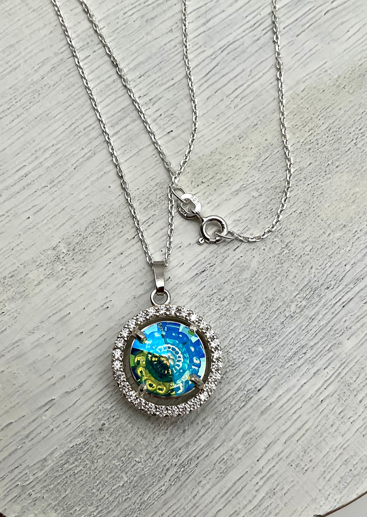 Aquamarine or Tears of Isis Swarovski CZ Necklace Pendant Necklace - 18” Sterling Silver Chain March and April Birthstone