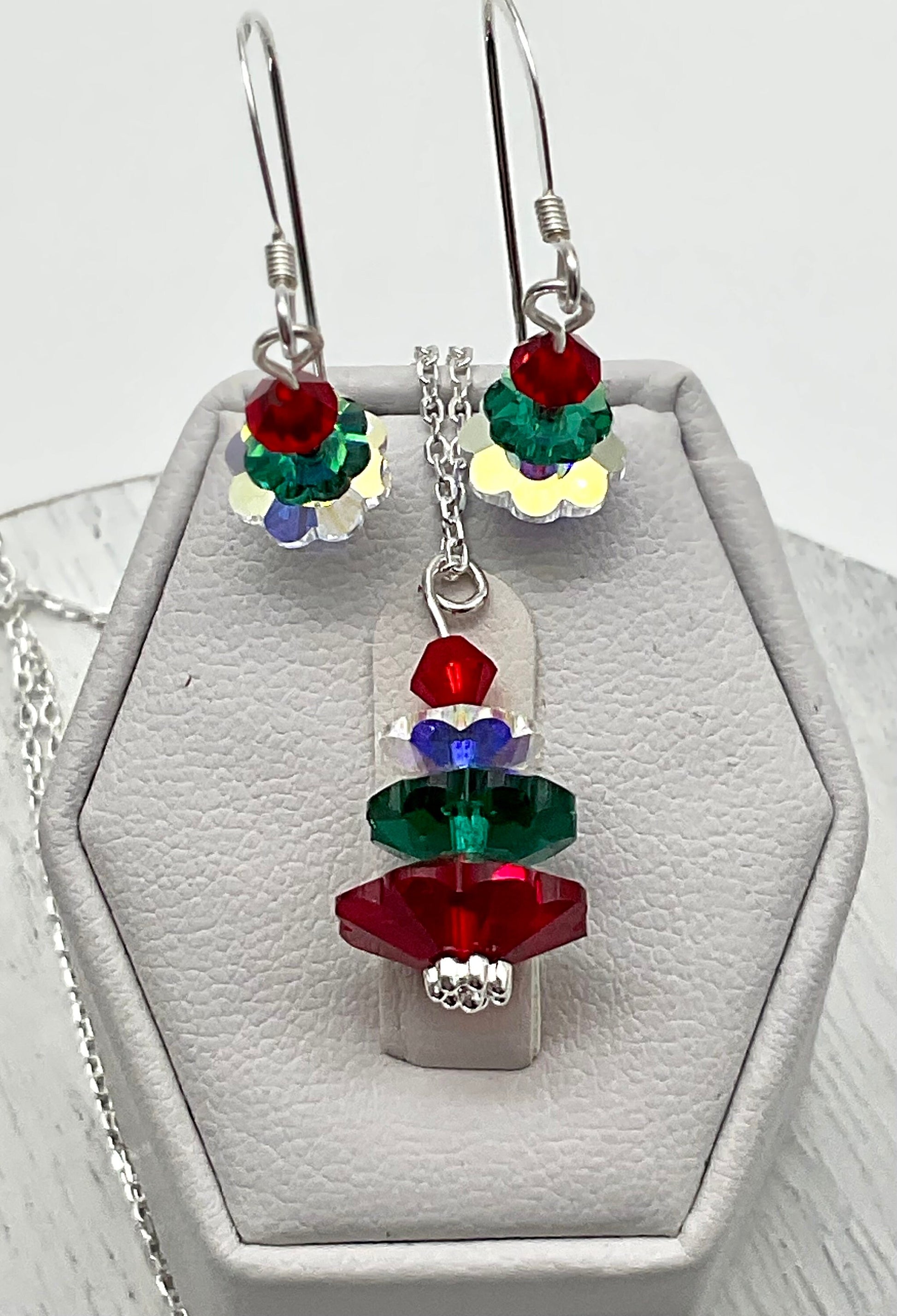 Festive Holiday Theme Christmas Tree Crystal Jewelry Set