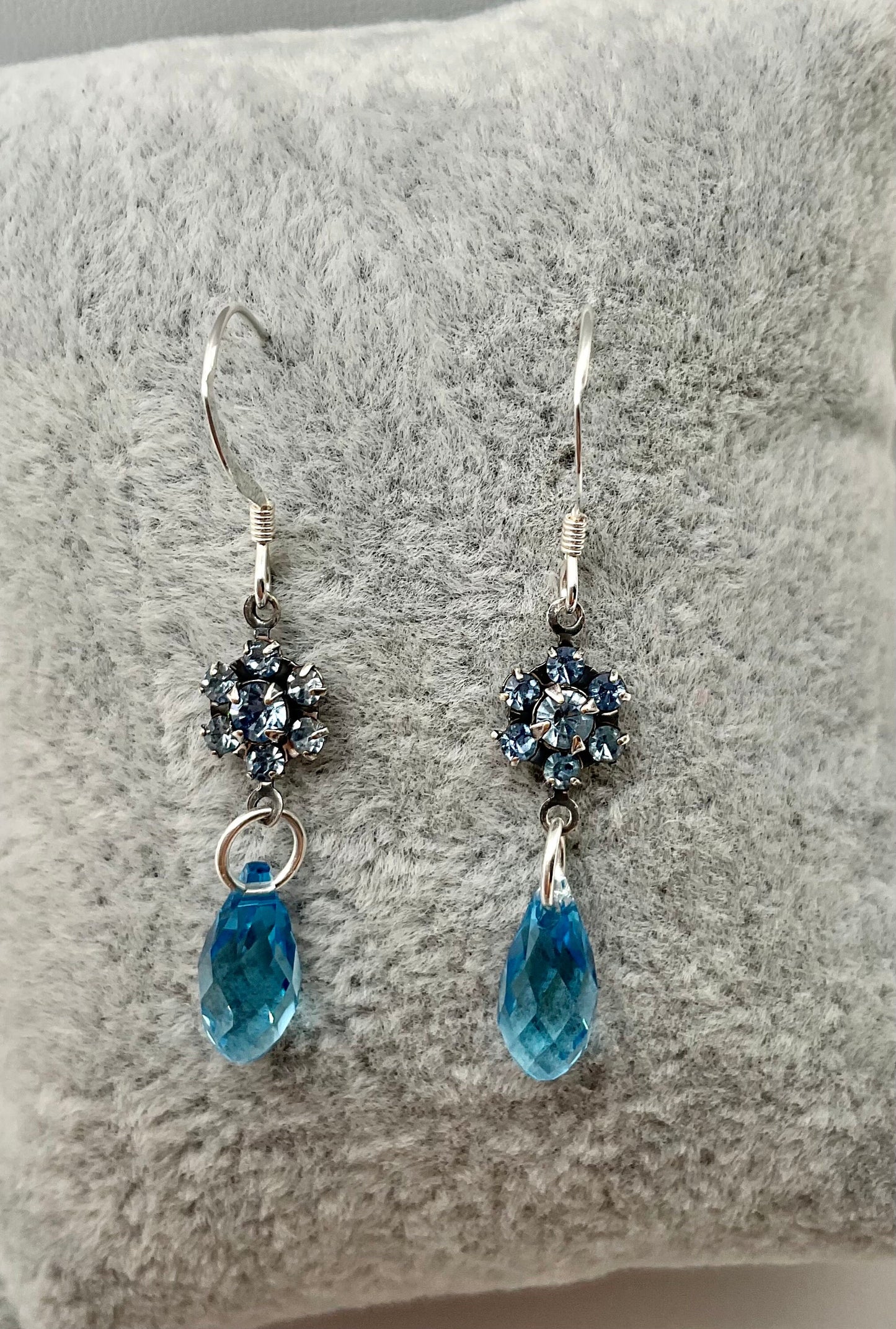 Blue Topaz Birthstone Swarovski and Percoisa Crystal Brio Drop Dangle Earrings - December Birthstone