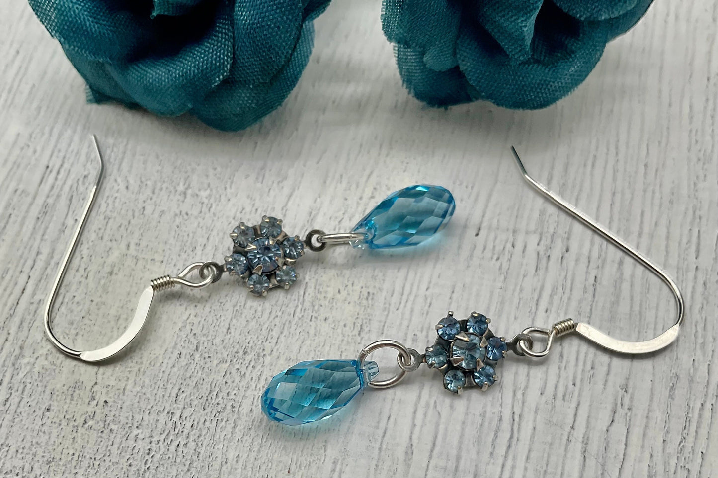 Blue Topaz Birthstone Swarovski and Percoisa Crystal Brio Drop Dangle Earrings - December Birthstone