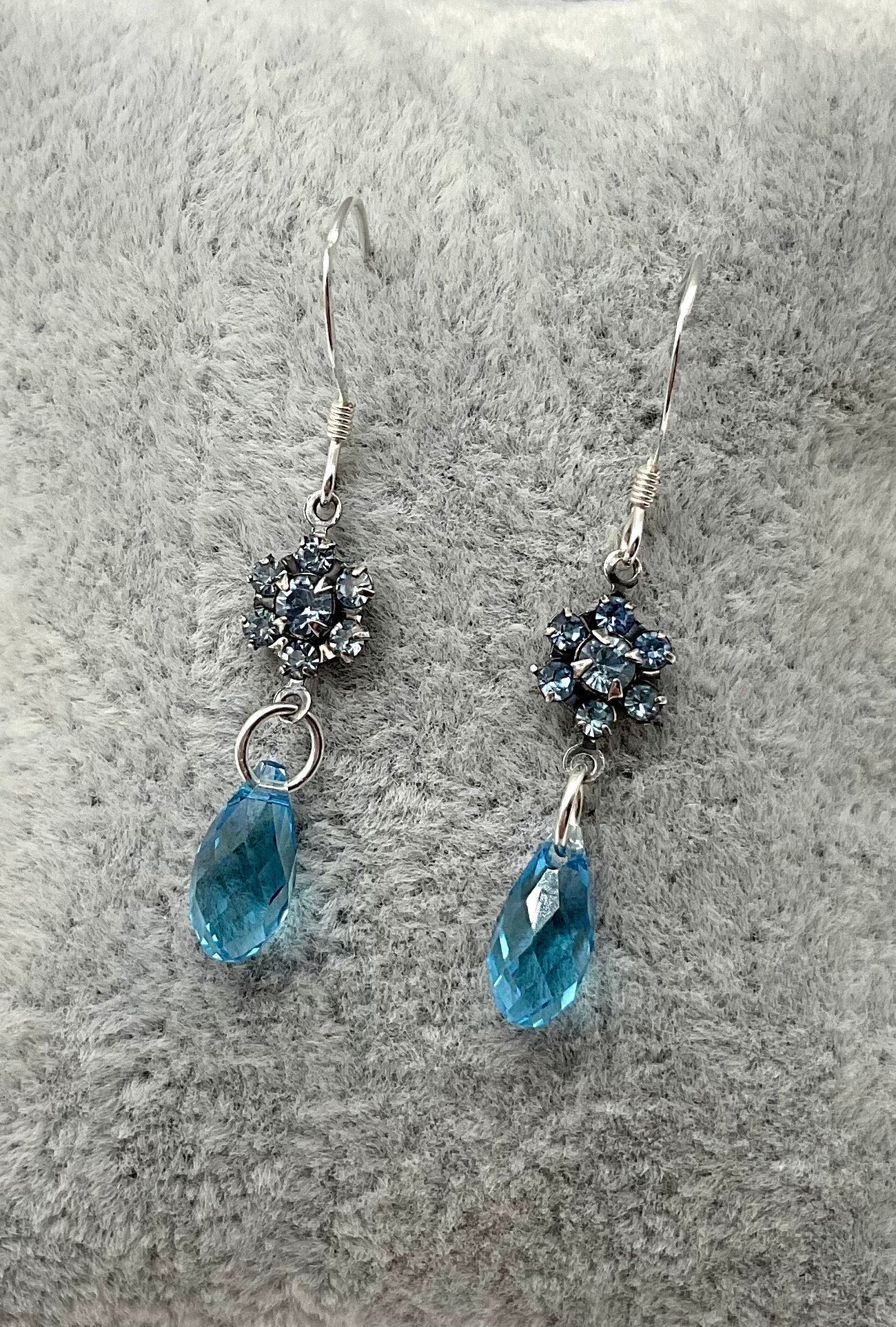 Blue Topaz Birthstone Swarovski and Percoisa Crystal Brio Drop Dangle Earrings - December Birthstone