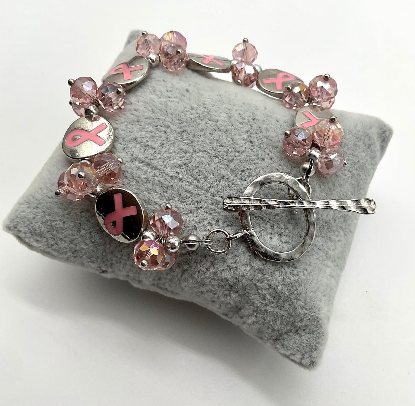 Breast Cancer Awareness and Survivor Crystal Silver Bracelet