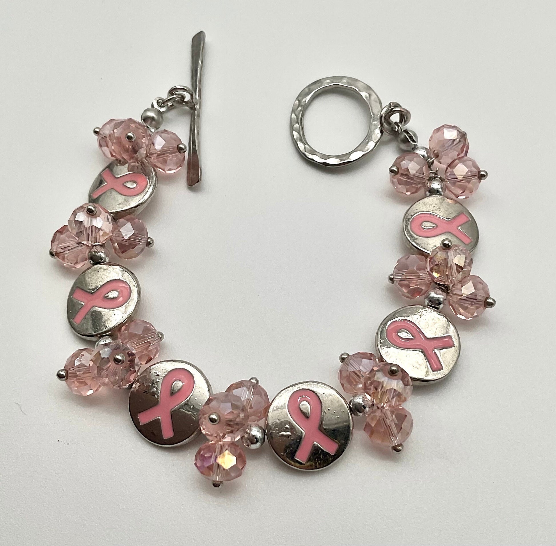 Breast Cancer Awareness and Survivor Crystal Silver Bracelet