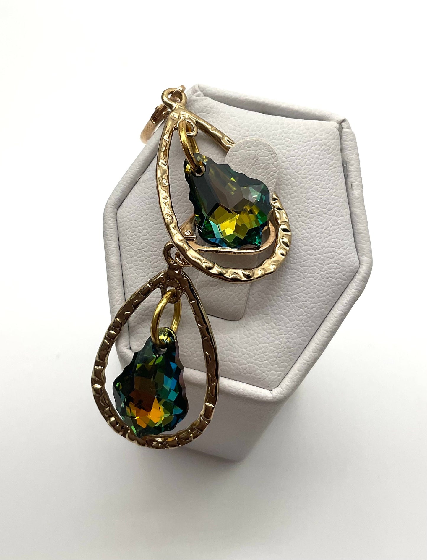 Gold Teardrop Genuine Baroque Swarovski Teal Dangle Earrings