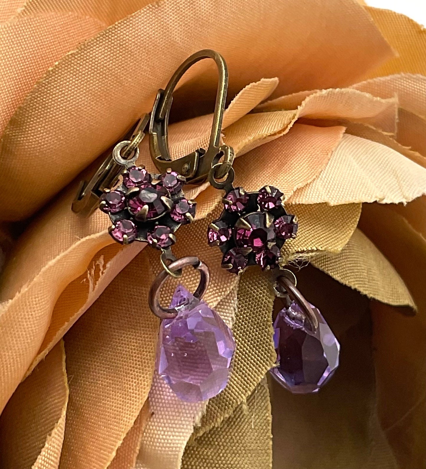 Purple Genuine Swarovski Crystal Drop Dangle Earrings