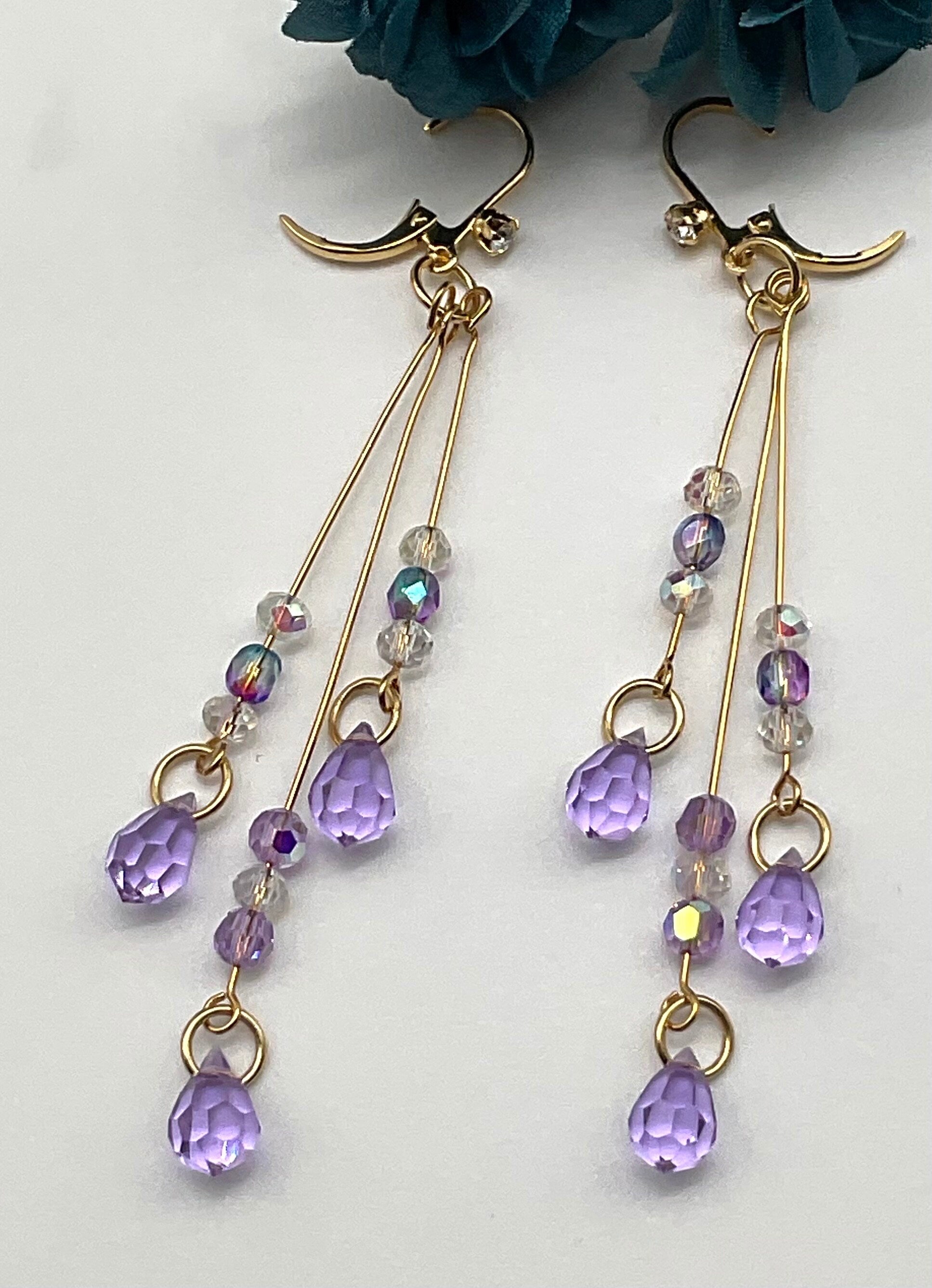 Amethyst Lavender Purple February Birthstone Drop Dangle Earrings