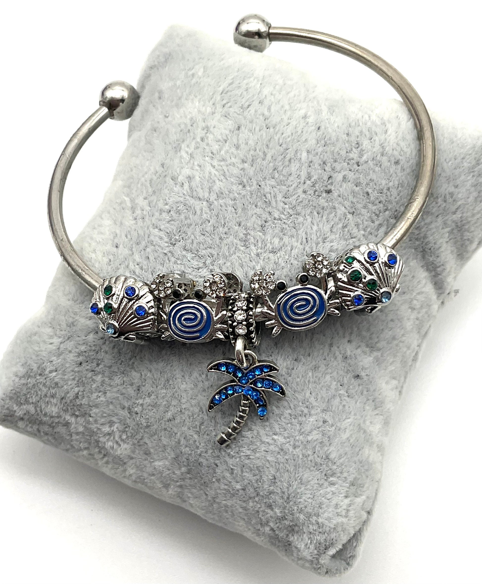 Tropical Beach Ocean Theme Charm Bracelet - Pandora Style Blue September Birthstone