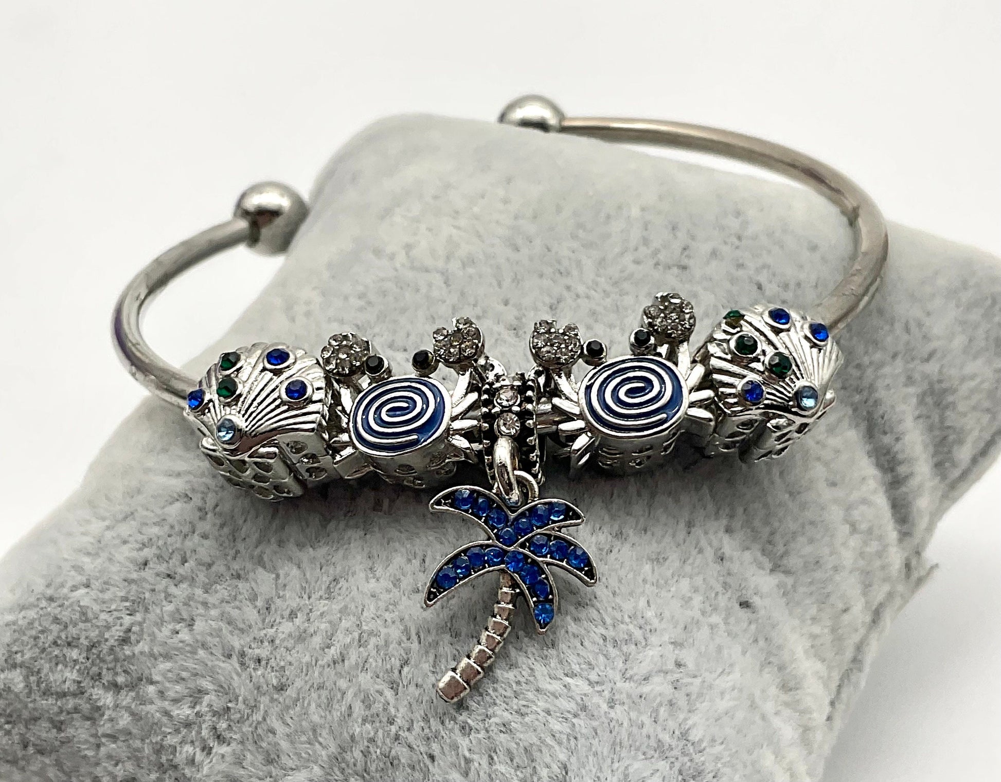 Tropical Beach Ocean Theme Charm Bracelet - Pandora Style Blue September Birthstone