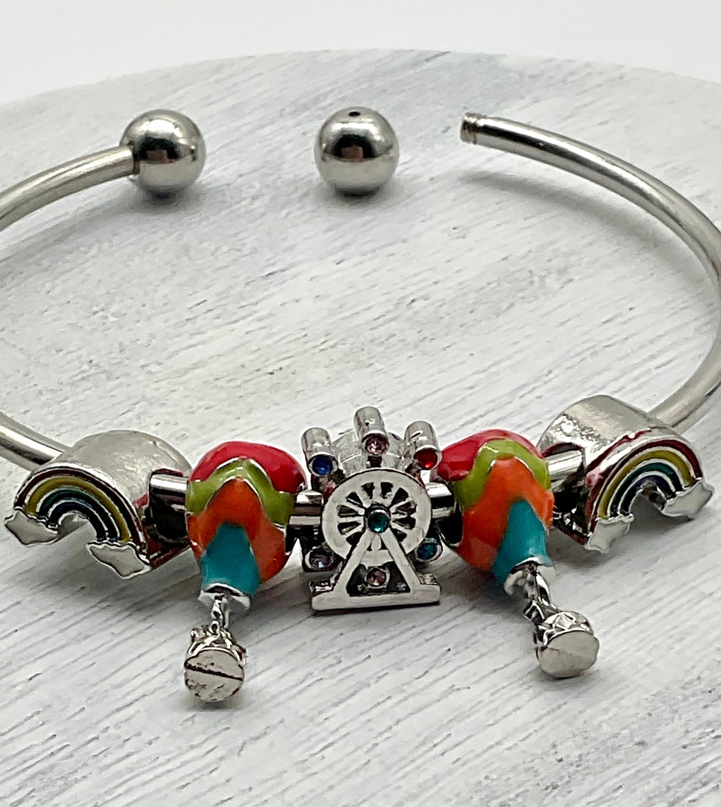 Rainbow Hot Air Balloon Theme Charm Bracelet - Pandora Style