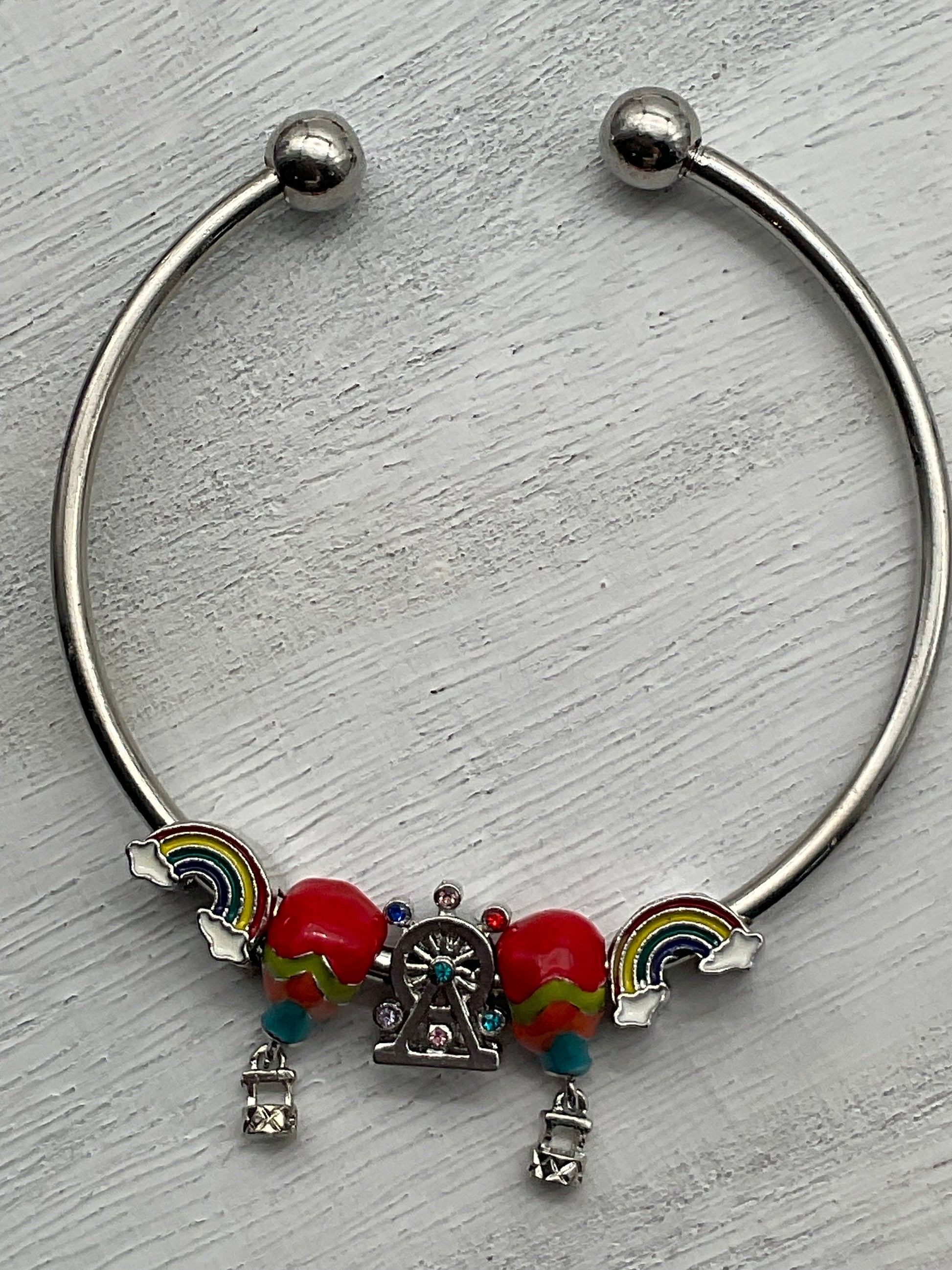 Rainbow Hot Air Balloon Theme Charm Bracelet - Pandora Style