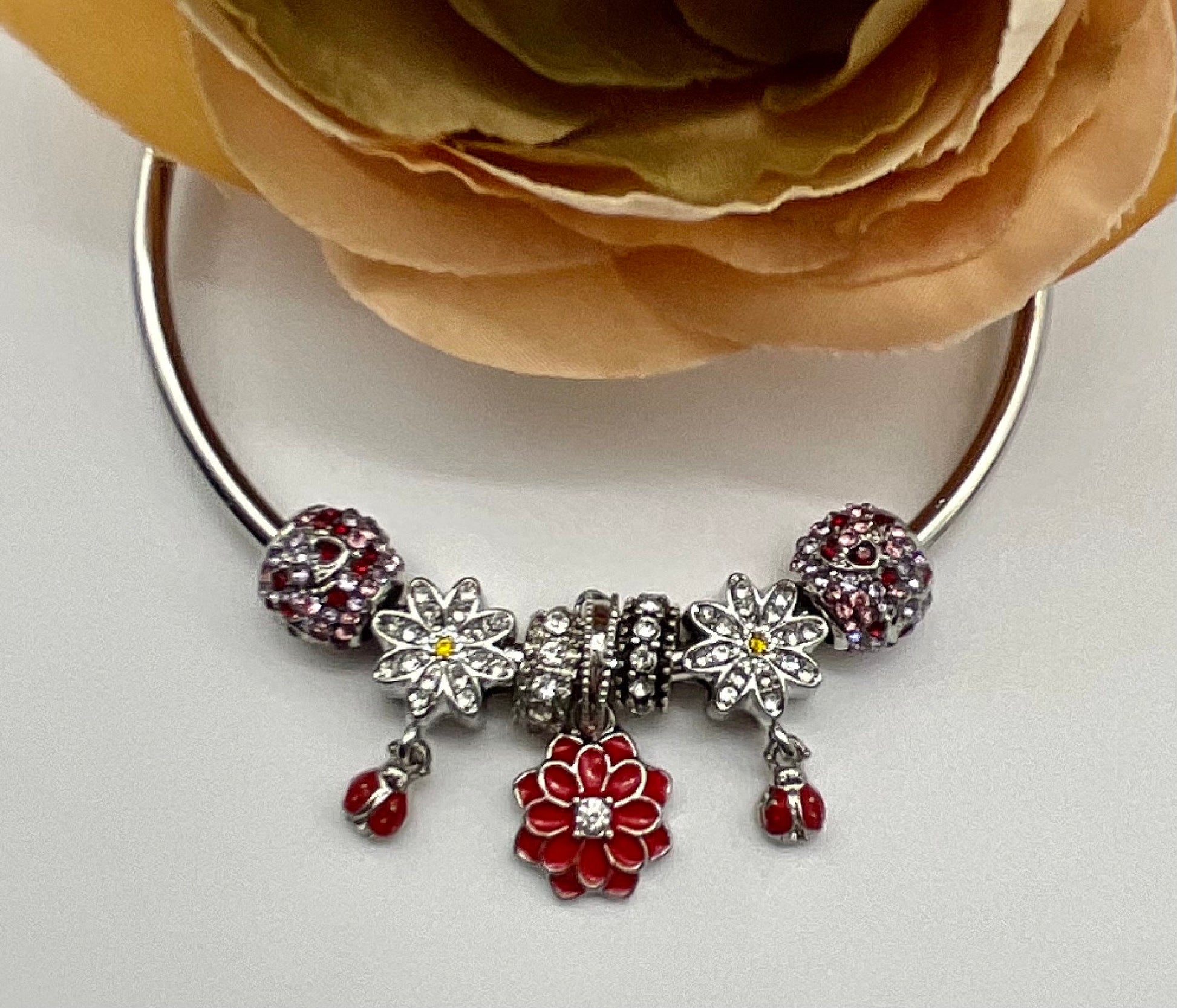 Sunflower Ladybug Theme Charm Bracelet - Pandora Style