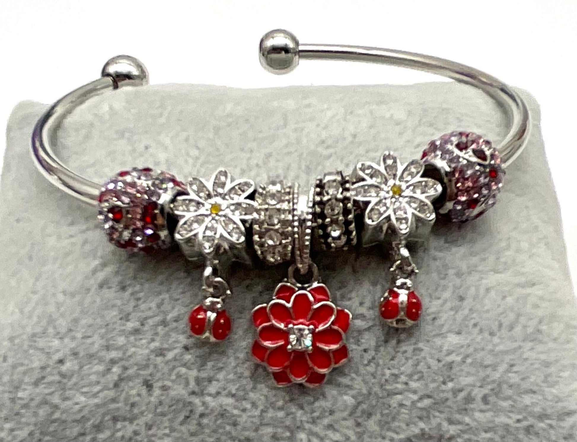 Sunflower Ladybug Theme Charm Bracelet - Pandora Style