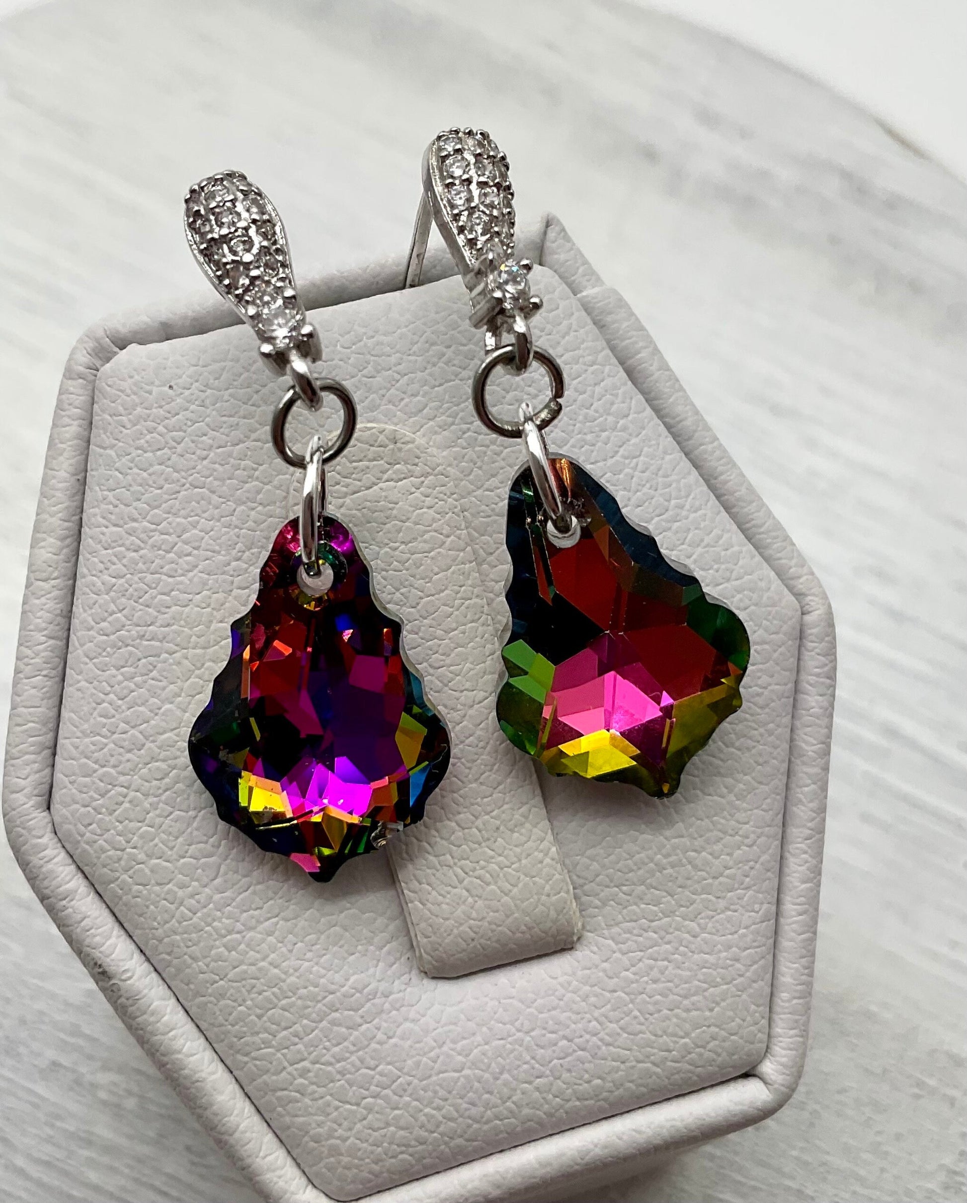 Sterling Silver Genuine Swarovski Baroque Dangle Earrings - Viral Medium or Light Vitral Color