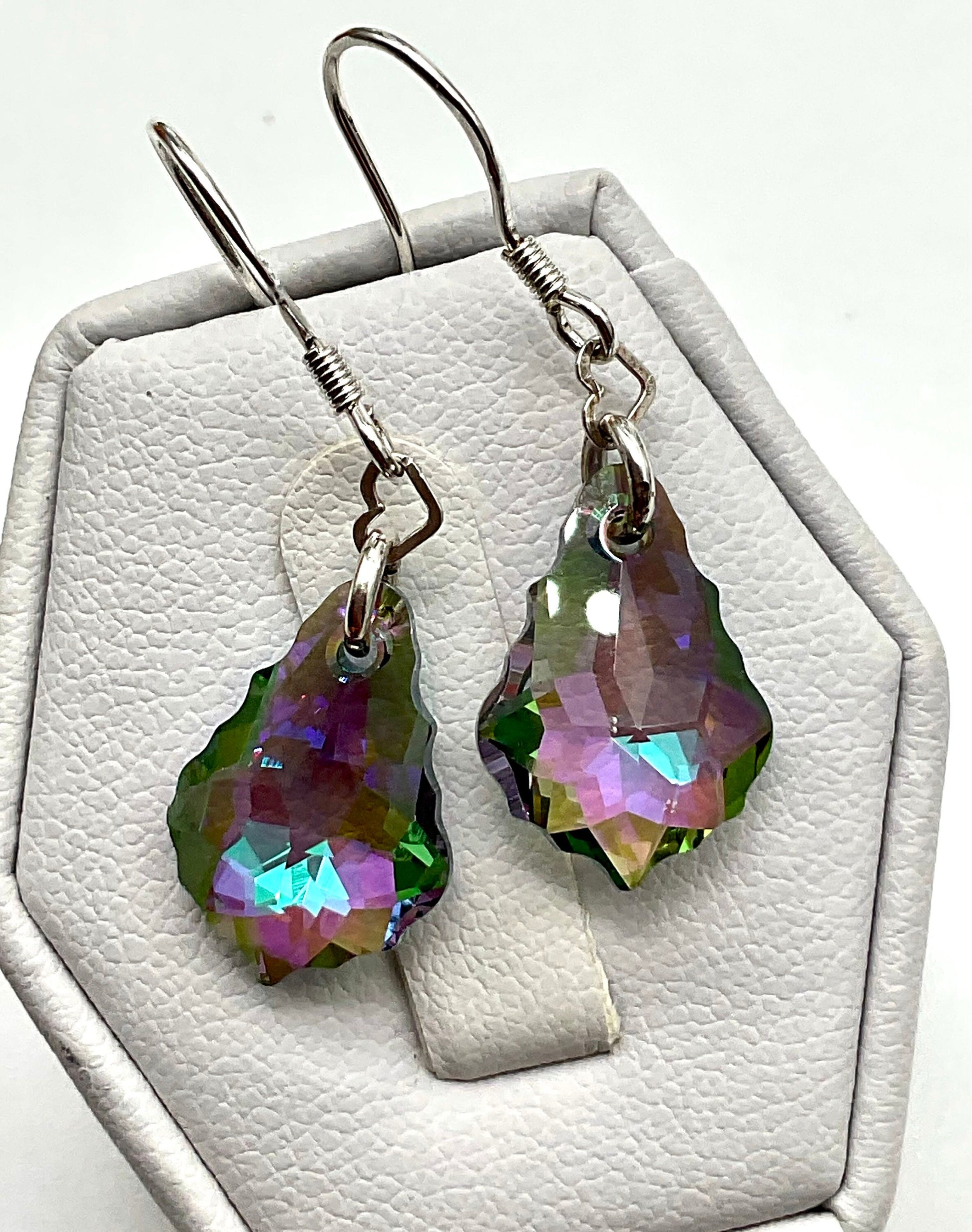 Sterling Silver Genuine Swarovski Baroque Dangle Earrings - Viral Medium or Light Vitral Color