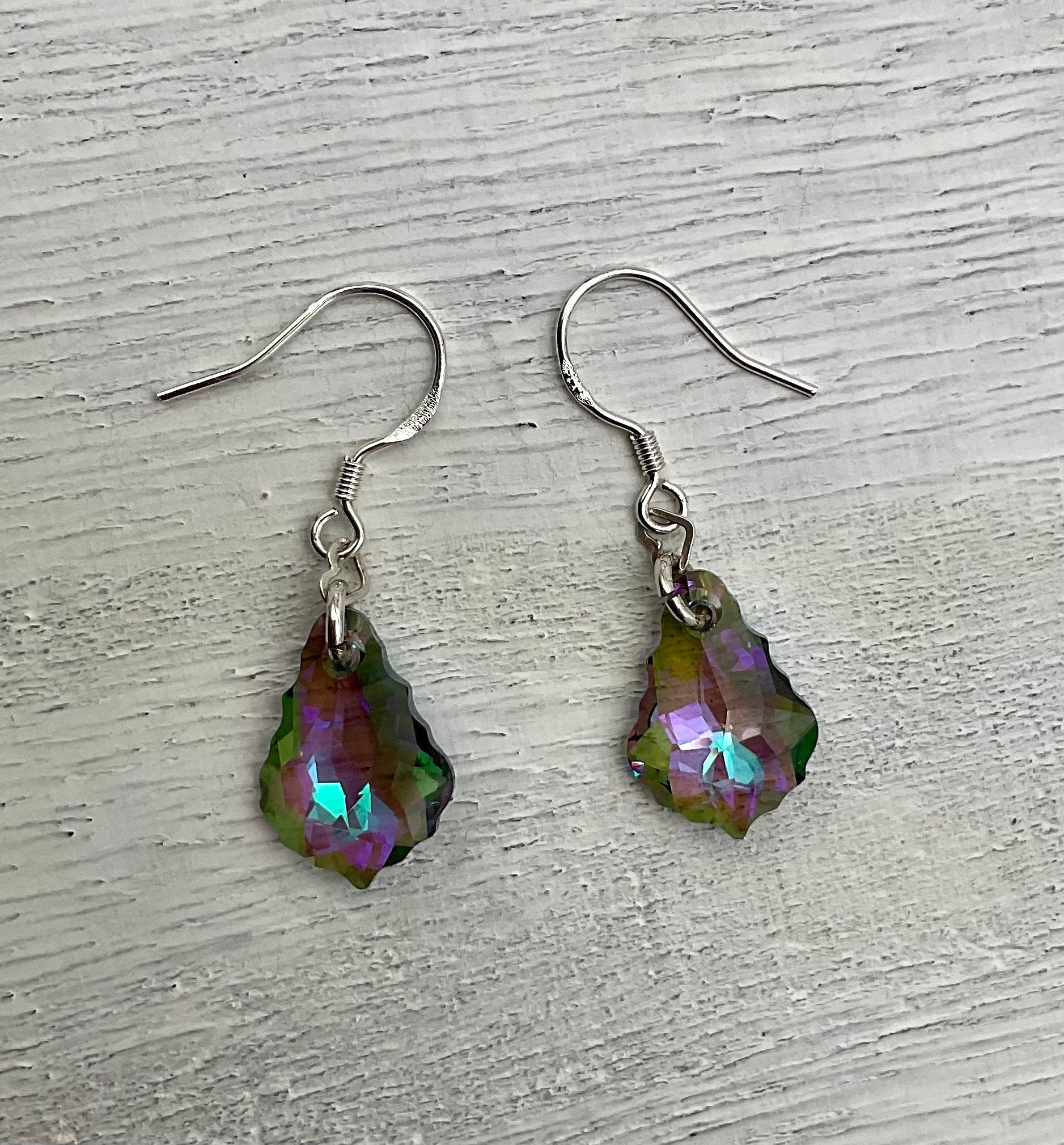 Sterling Silver Genuine Swarovski Baroque Dangle Earrings - Viral Medium or Light Vitral Color