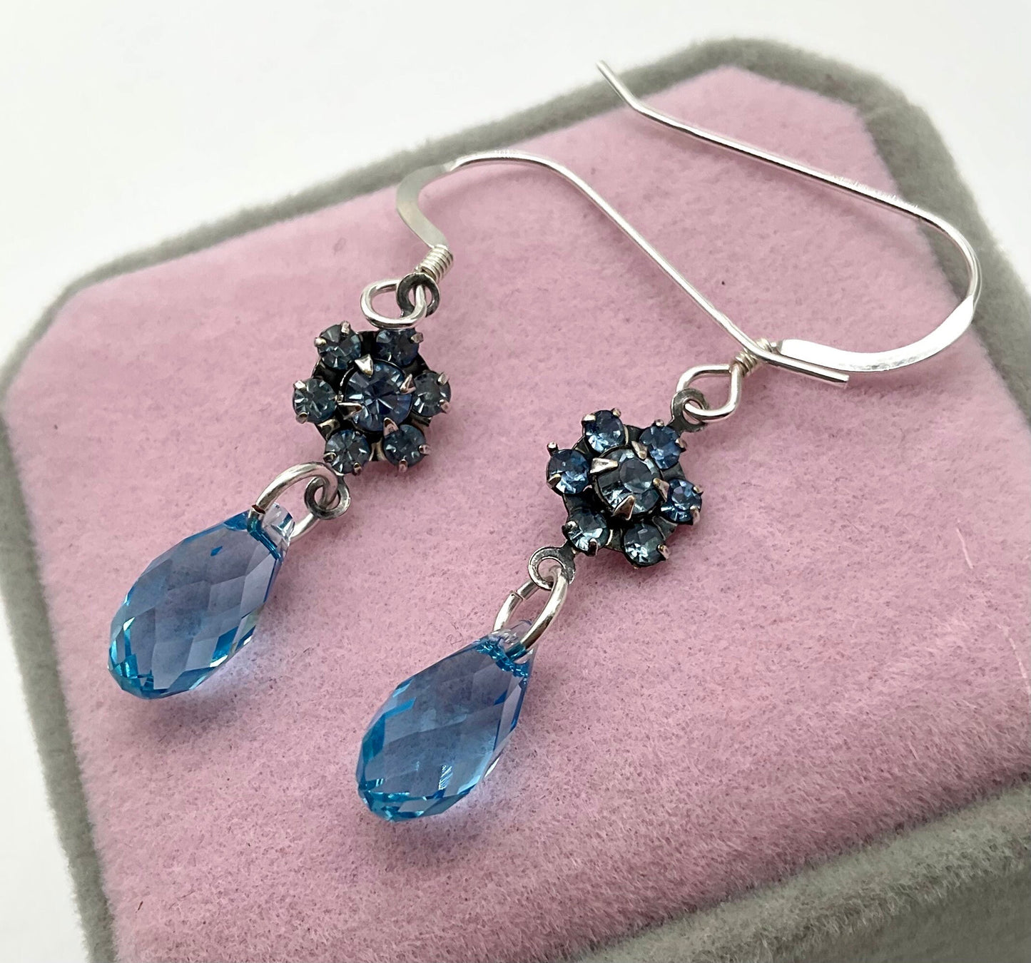 Blue Topaz Birthstone Swarovski and Percoisa Crystal Brio Drop Dangle Earrings - December Birthstone