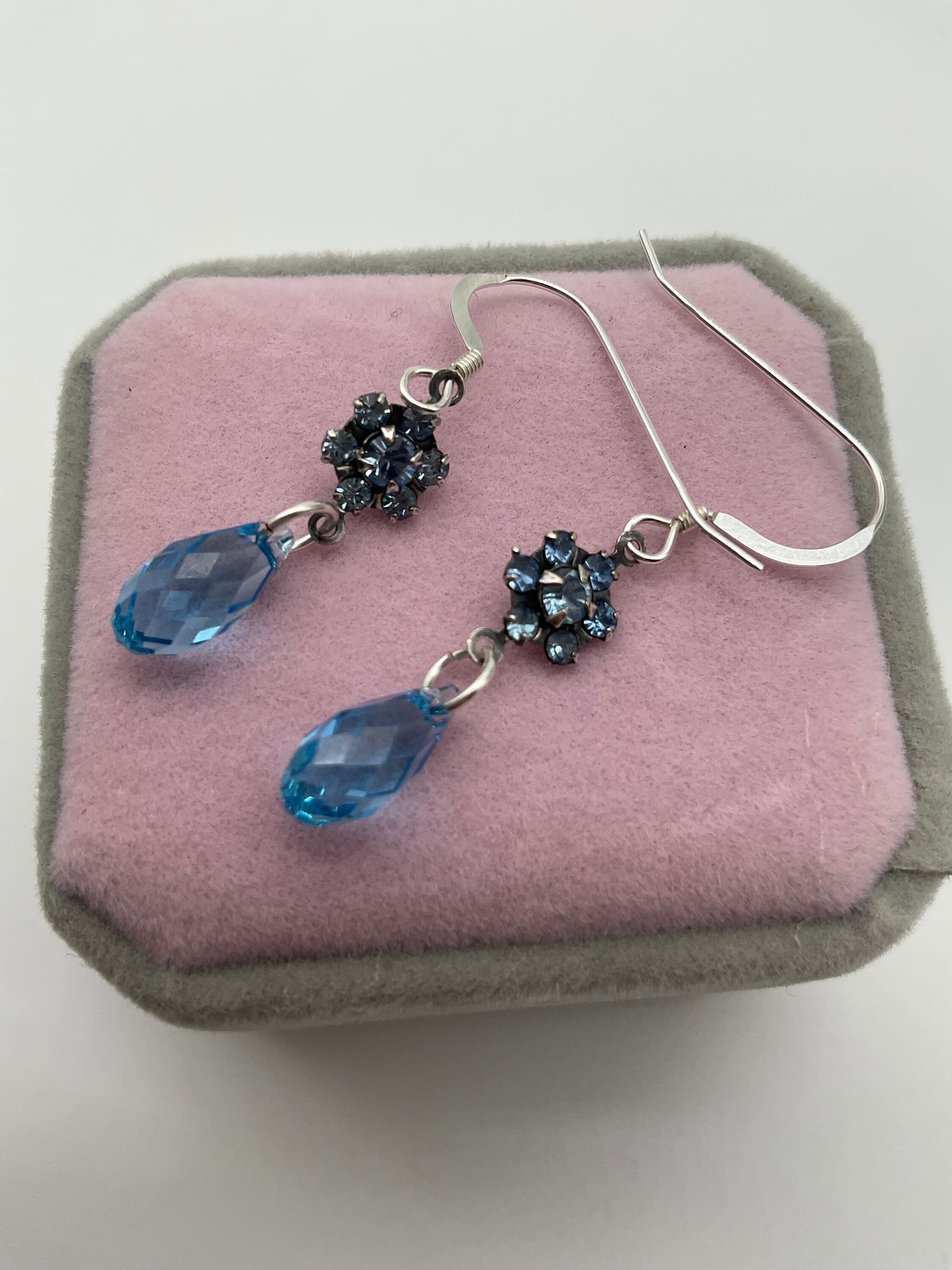 Blue Topaz Birthstone Swarovski and Percoisa Crystal Brio Drop Dangle Earrings - December Birthstone