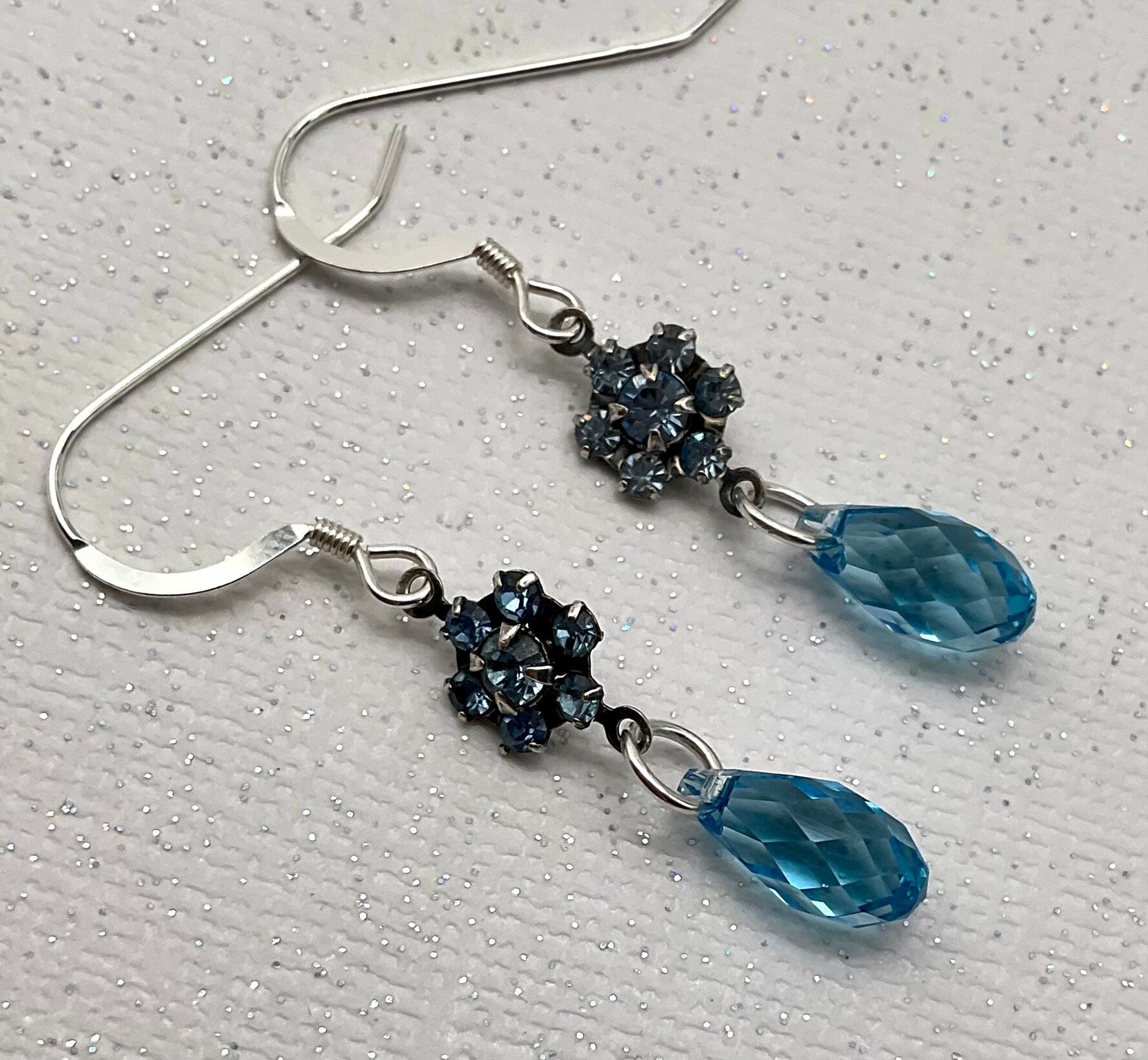 Blue Topaz Birthstone Swarovski and Percoisa Crystal Brio Drop Dangle Earrings - December Birthstone