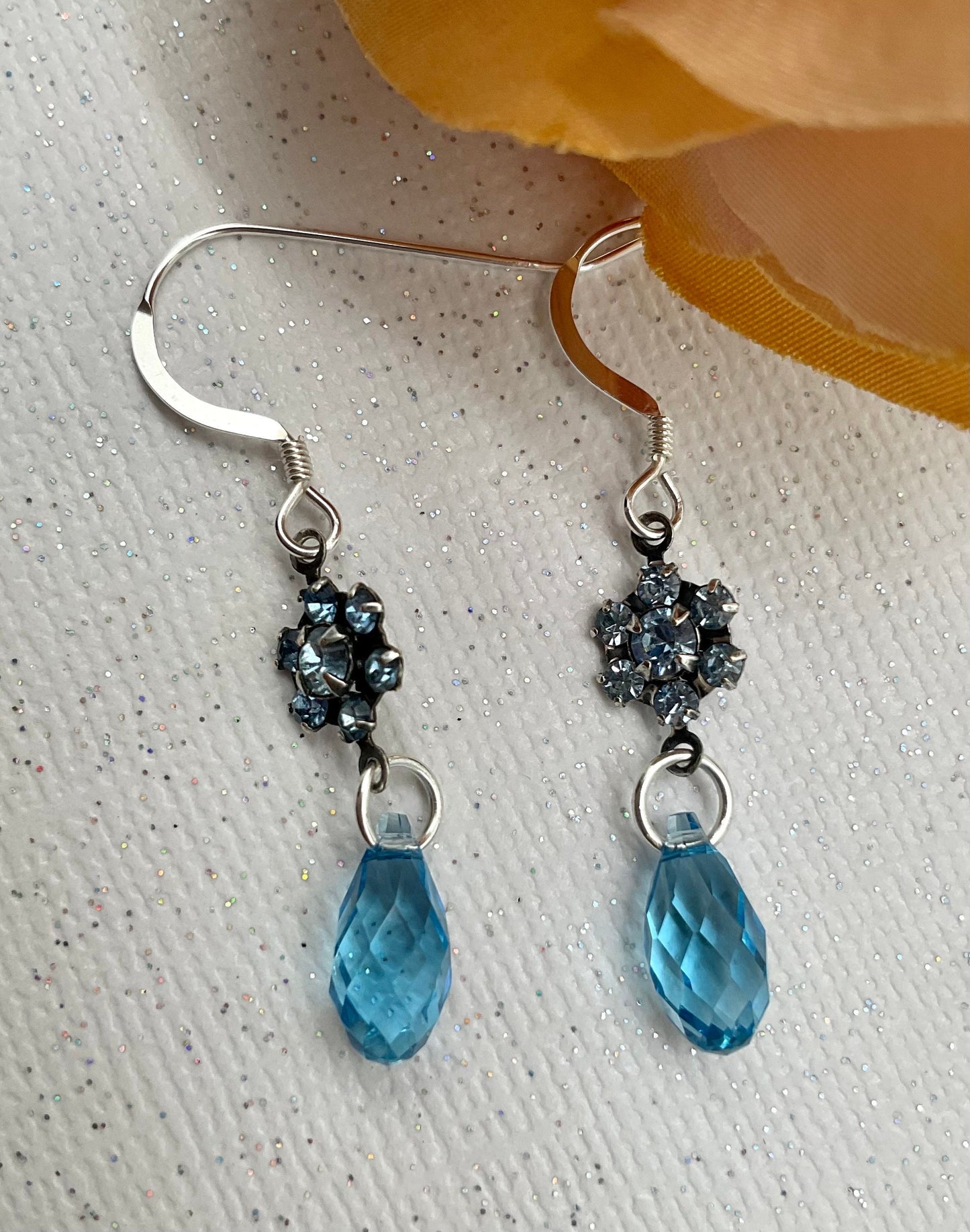 Blue Topaz Birthstone Swarovski and Percoisa Crystal Brio Drop Dangle Earrings - December Birthstone