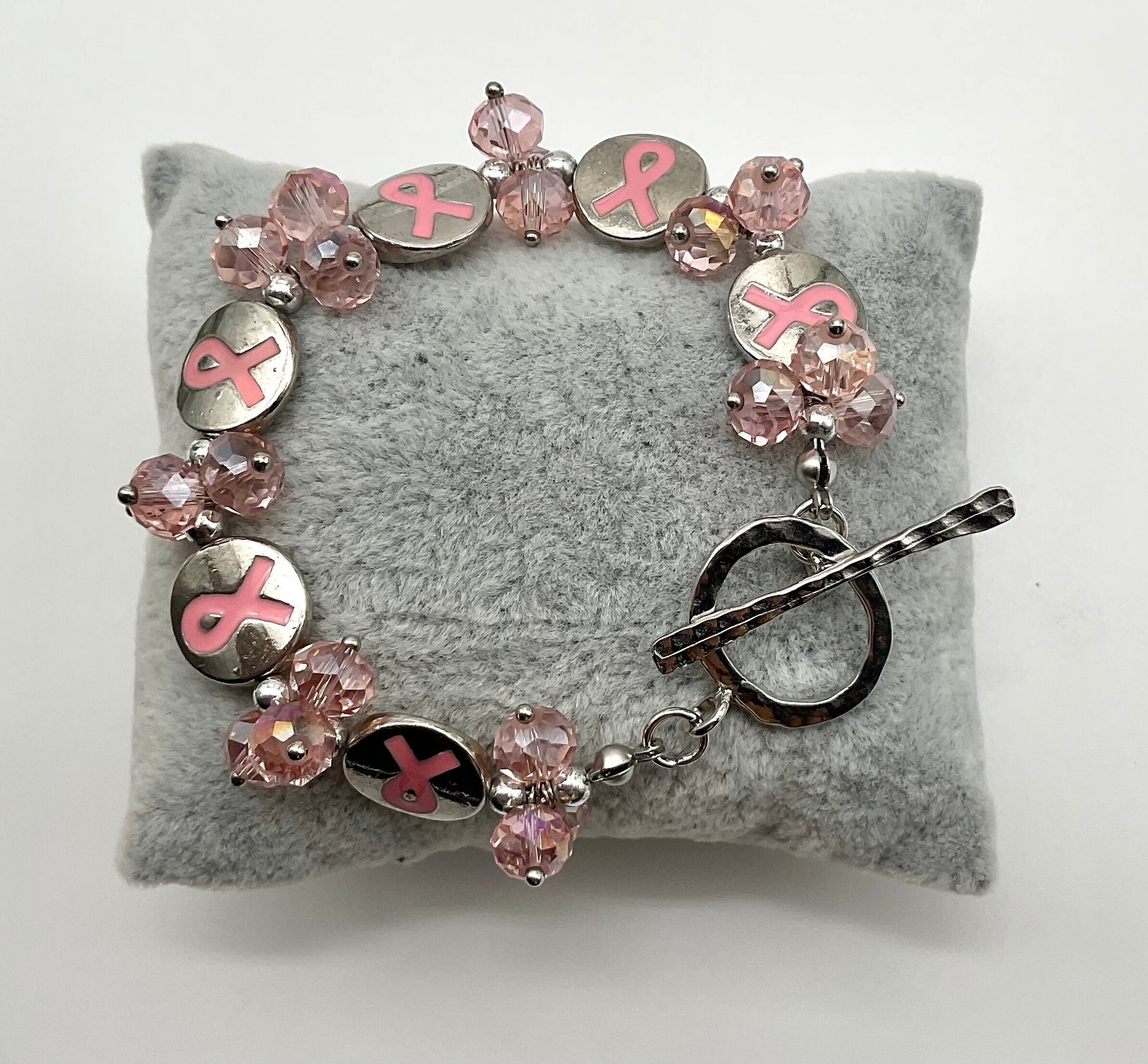 Breast Cancer Awareness and Survivor Crystal Silver Bracelet