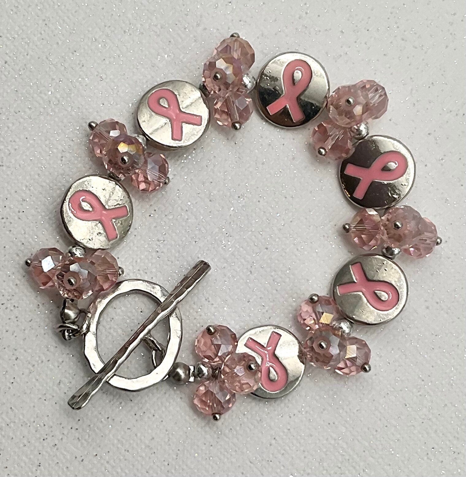 Breast Cancer Awareness and Survivor Crystal Silver Bracelet