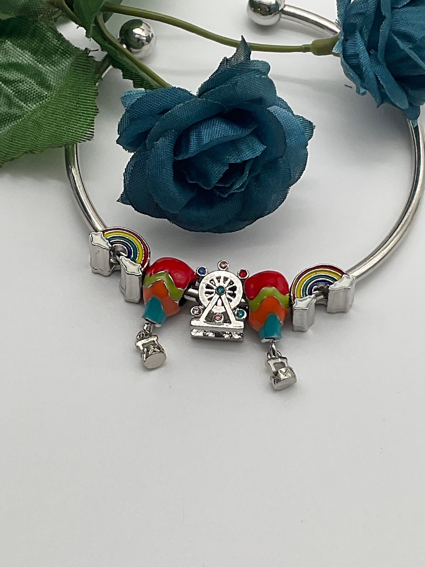 Rainbow Hot Air Balloon Theme Charm Bracelet - Pandora Style