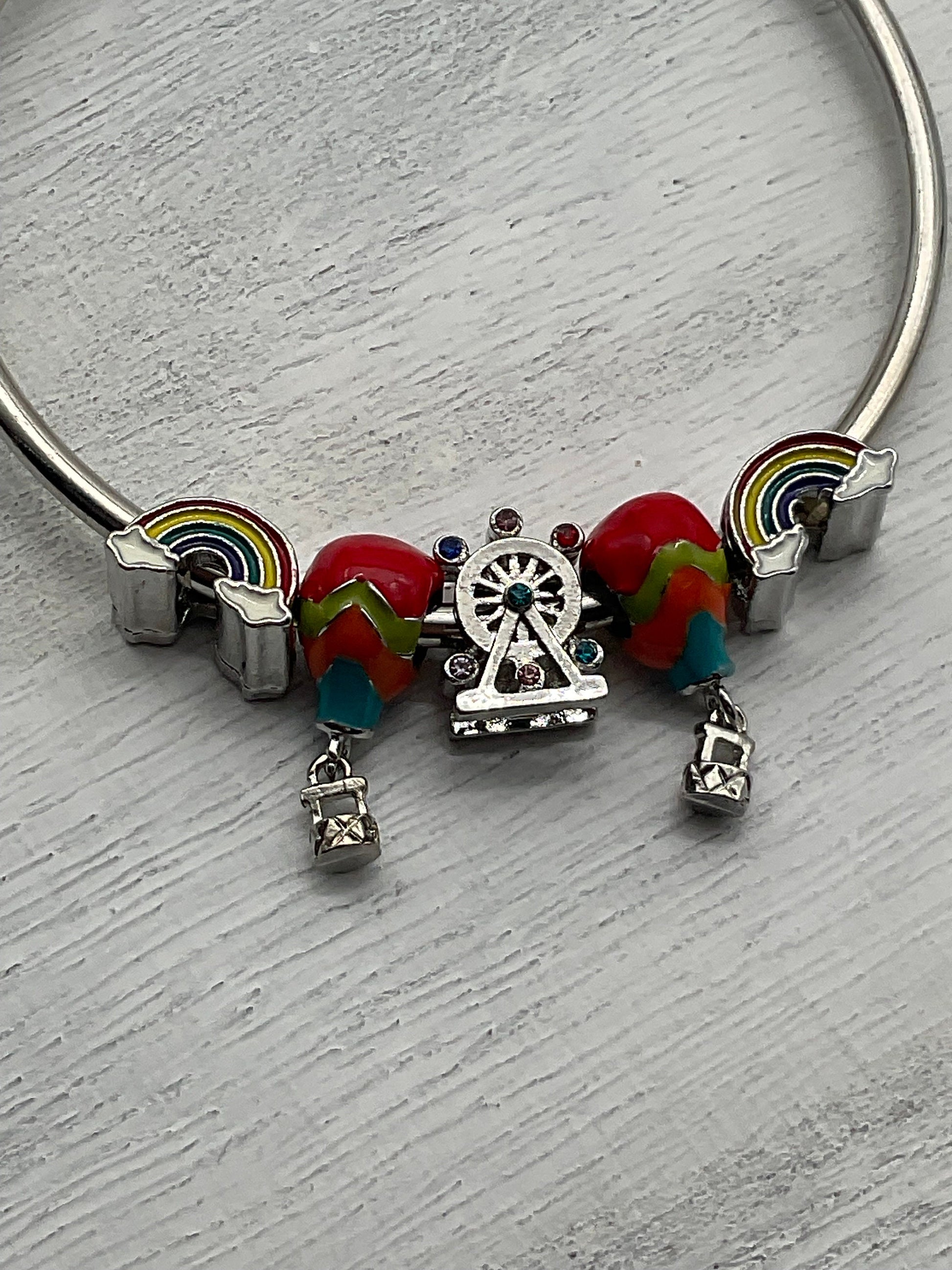 Rainbow Hot Air Balloon Theme Charm Bracelet - Pandora Style