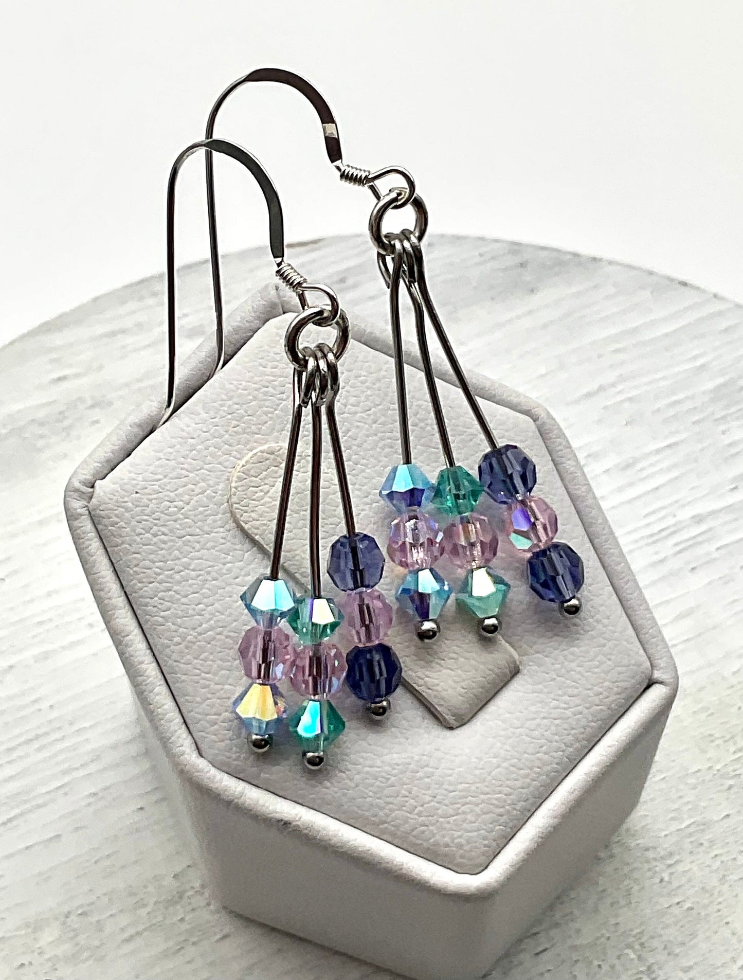 Multi Colored Crystal Dangle Earrings - Aqua, Pink and Purple