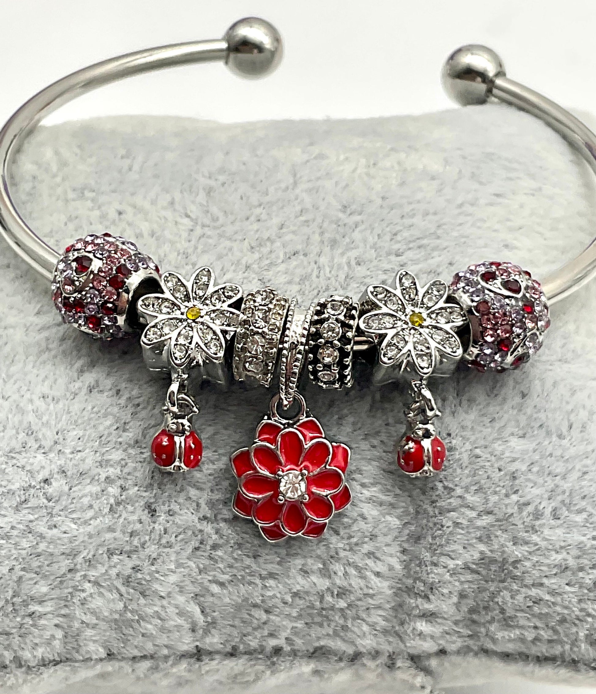 Sunflower Ladybug Theme Charm Bracelet - Pandora Style