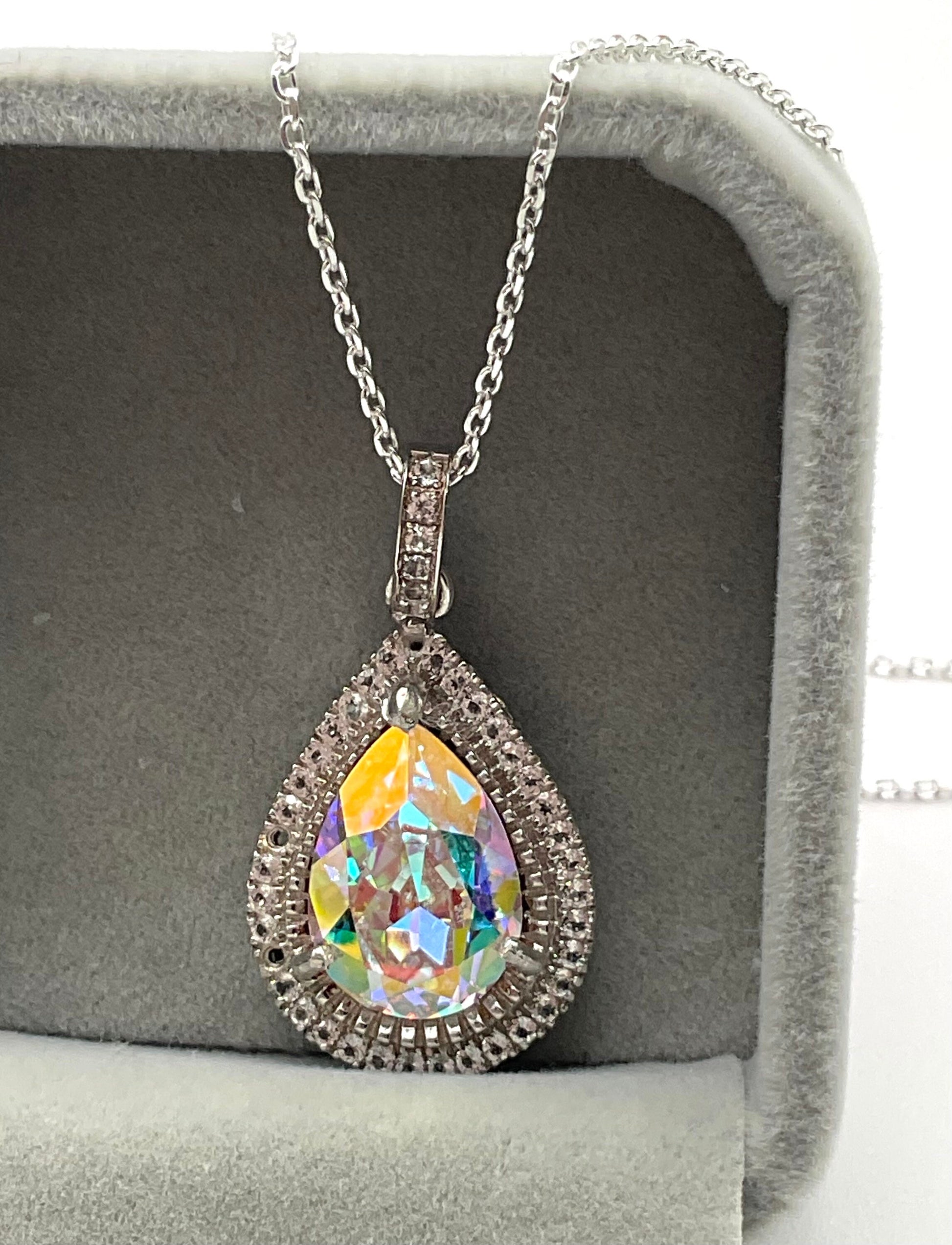 Preciosa Crystal Passions and Topaz Pear Shaped 925 Sterling Silver 18” Necklace