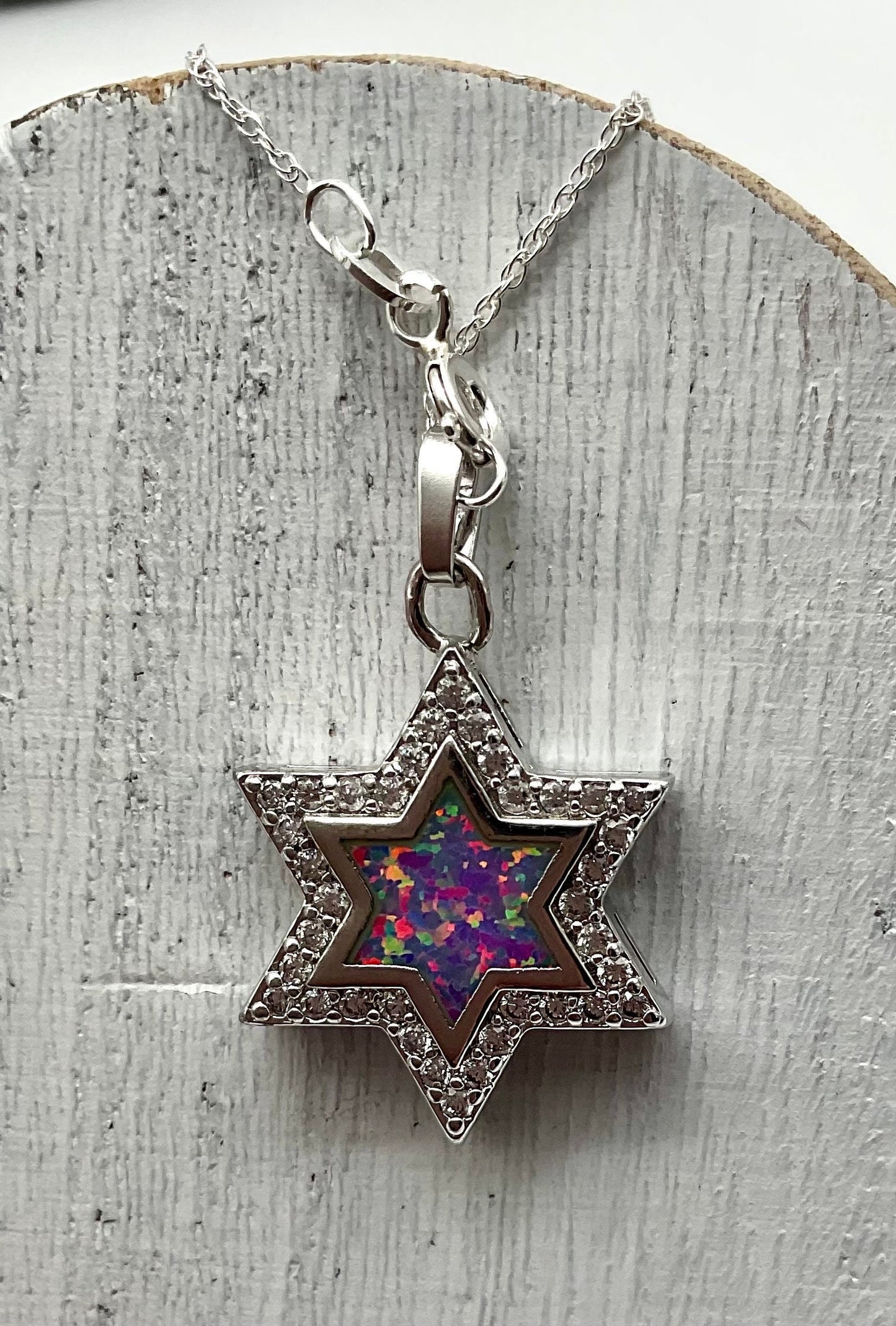 Pink Opal - Star of David Cross - Jewish - Christian Religious Necklace on an 18” 925 Sterling Silver Rope Chain