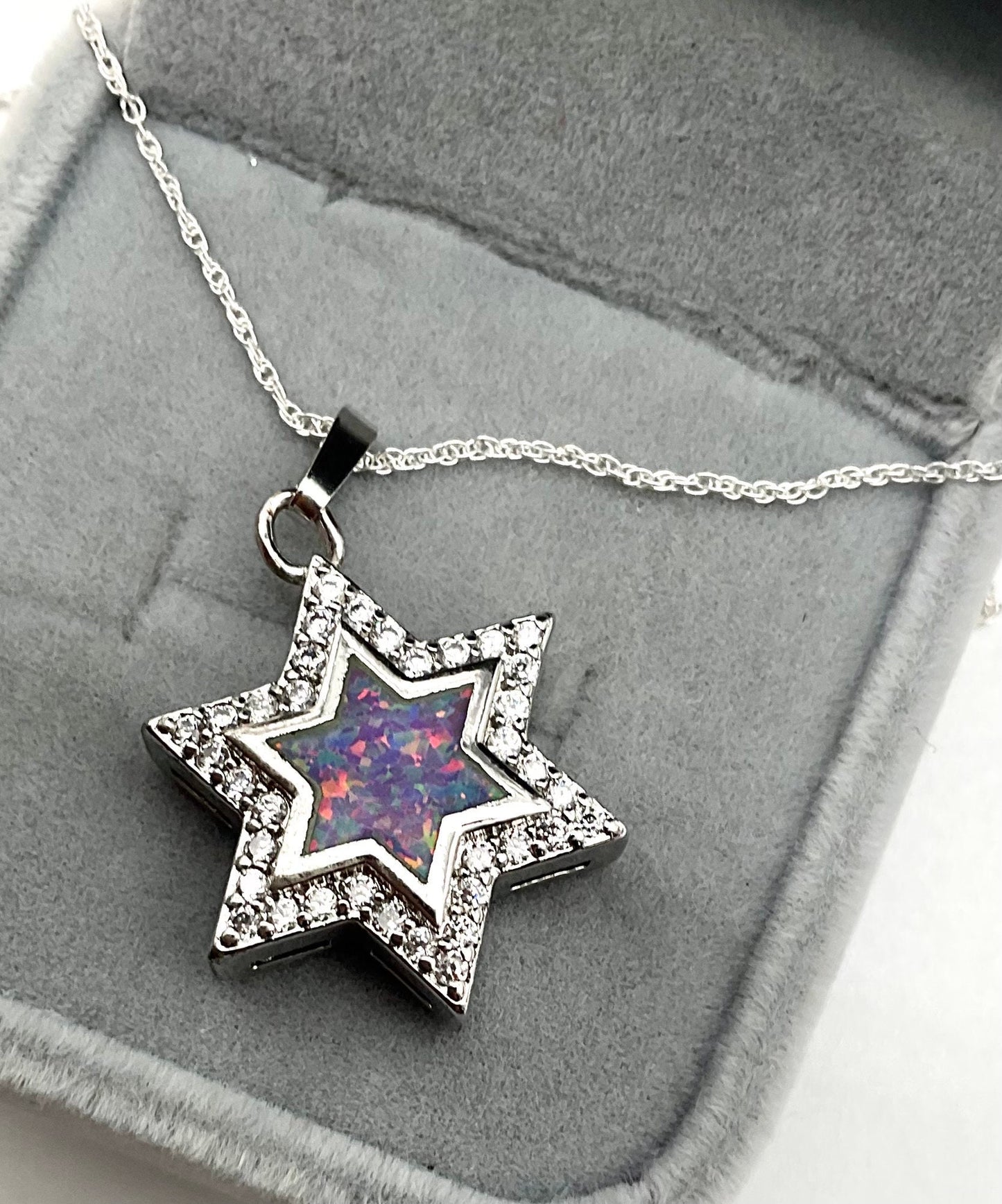 Pink Opal - Star of David Cross - Jewish - Christian Religious Necklace on an 18” 925 Sterling Silver Rope Chain