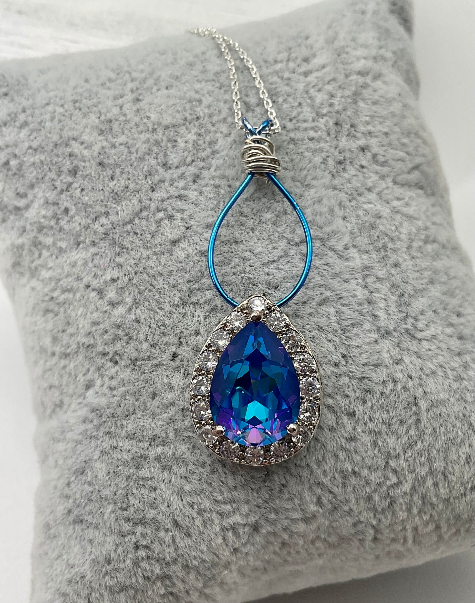 Preciosa Crystal Passions Blue Pear Shaped Pendant on a 925 Sterling Silver 18” Necklace