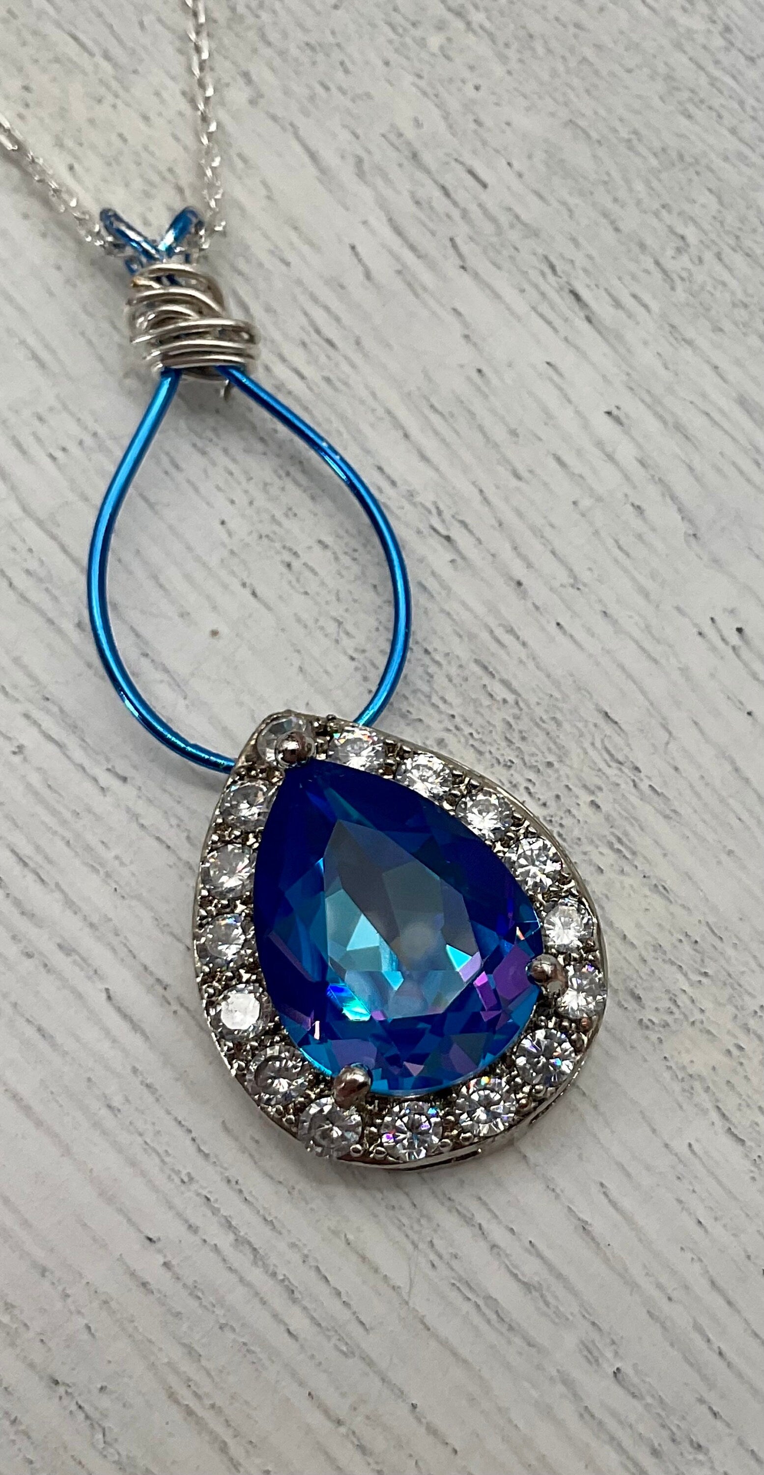 Preciosa Crystal Passions Blue Pear Shaped Pendant on a 925 Sterling Silver 18” Necklace