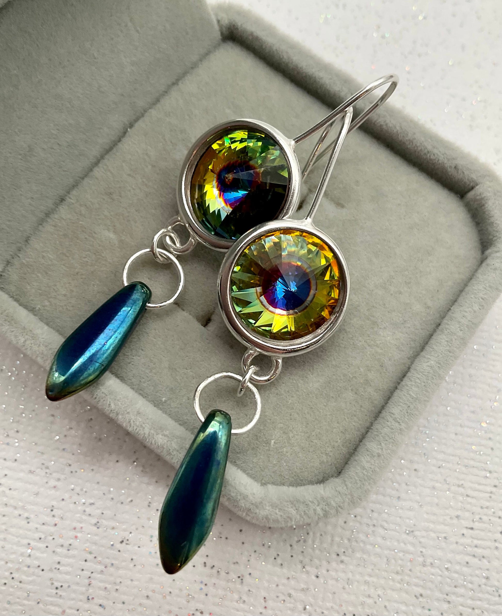 Swarovski Rainbow Dangle Earrings with Diamond Accents