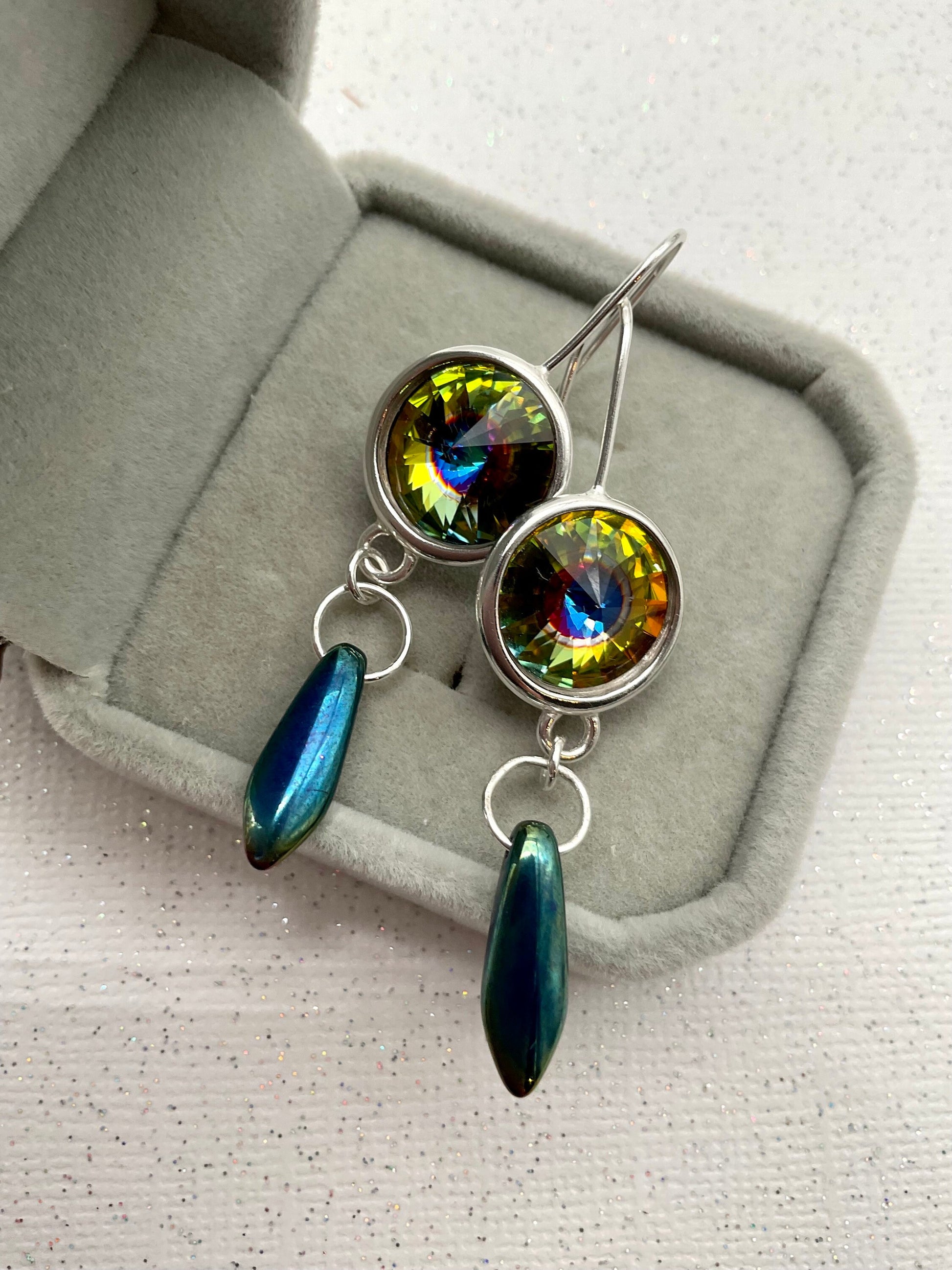 Swarovski Rainbow Dangle Earrings with Diamond Accents