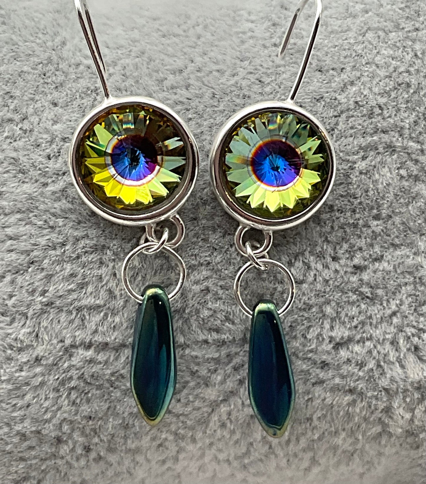 Swarovski Rainbow Dangle Earrings with Diamond Accents