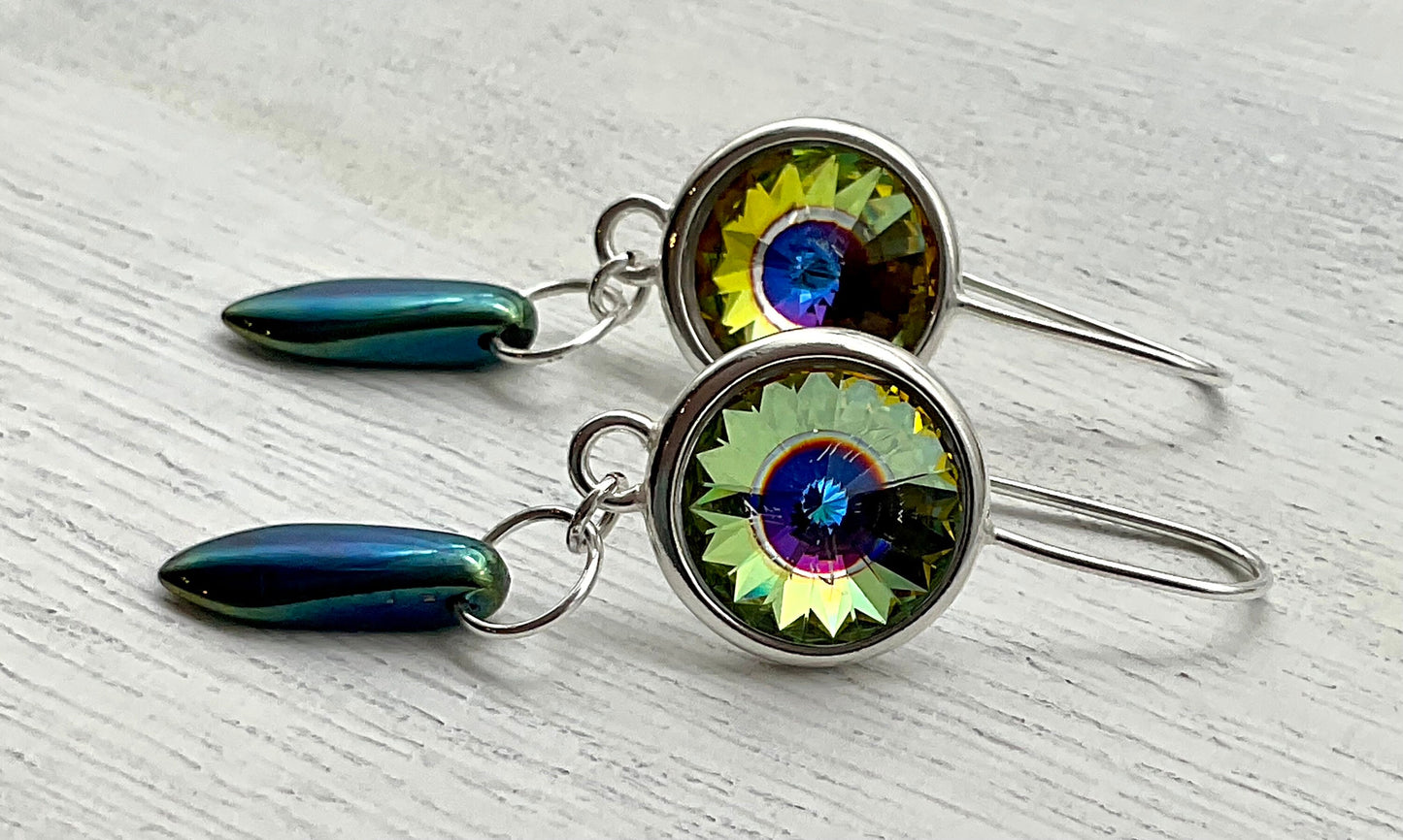 Swarovski Rainbow Dangle Earrings with Diamond Accents