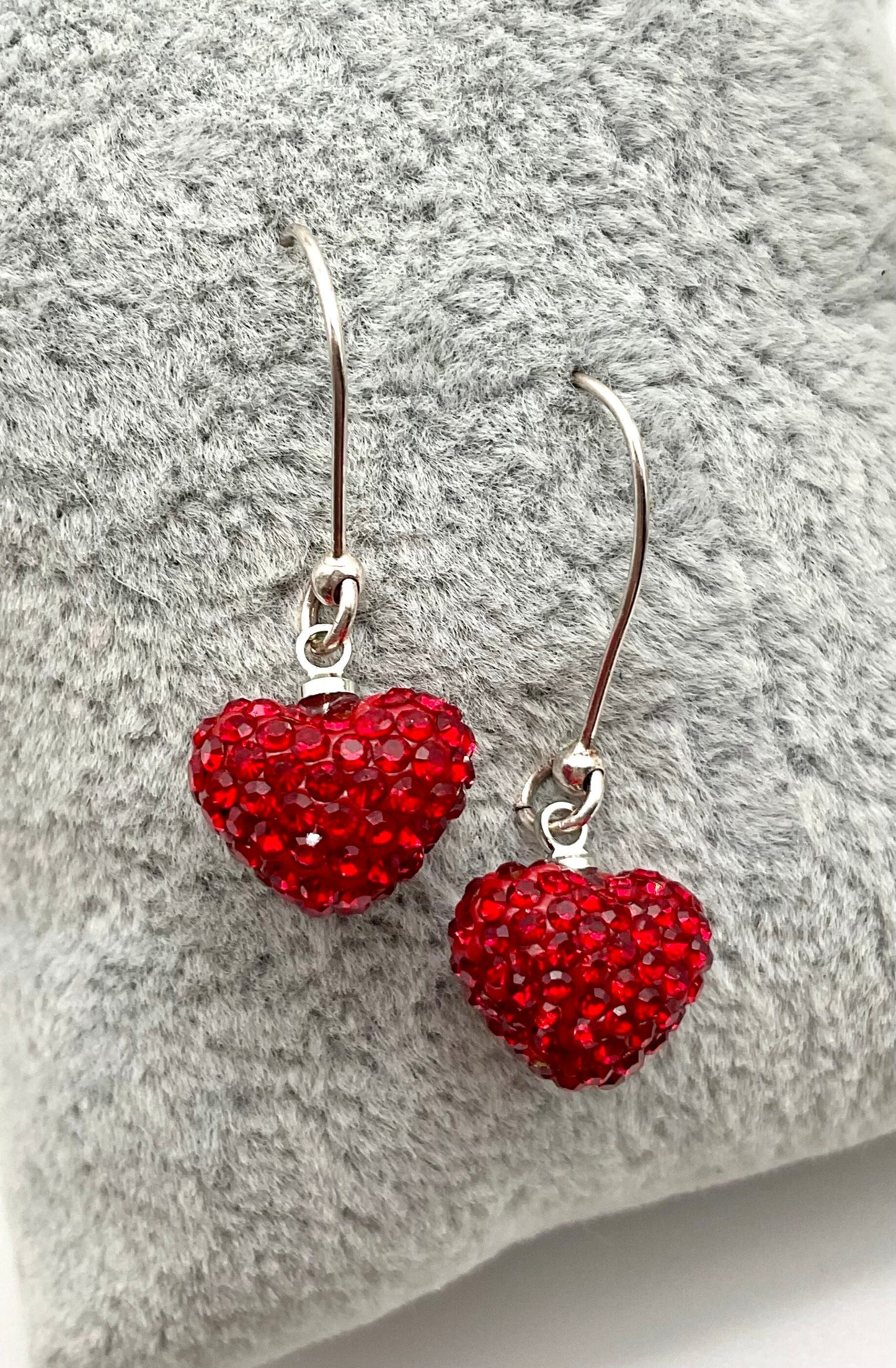 Red Heart Shaped Chrystal Rhinestone Earrings for Christmas - Valentines Day Gift for Her