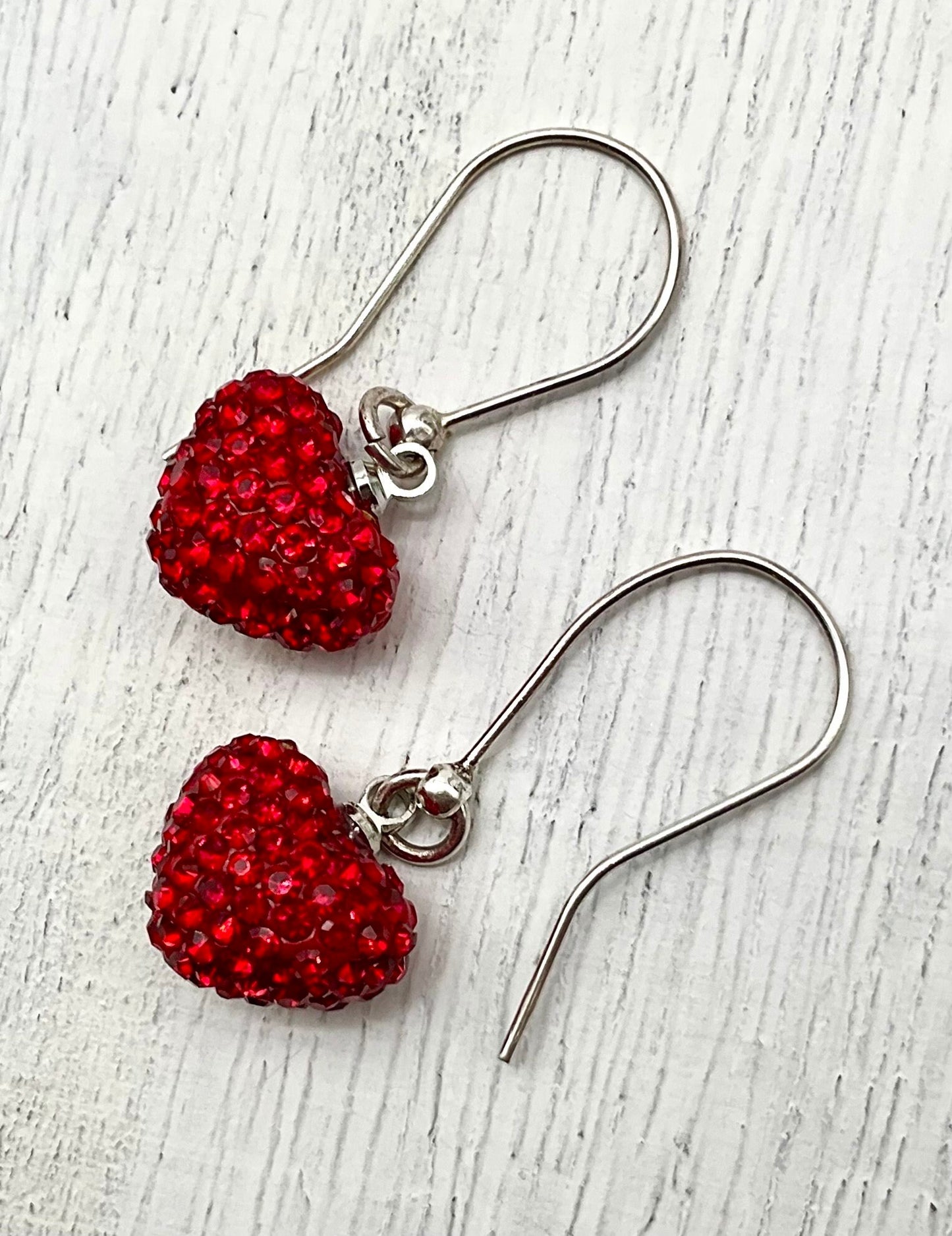 Red Heart Shaped Chrystal Rhinestone Earrings for Christmas - Valentines Day Gift for Her